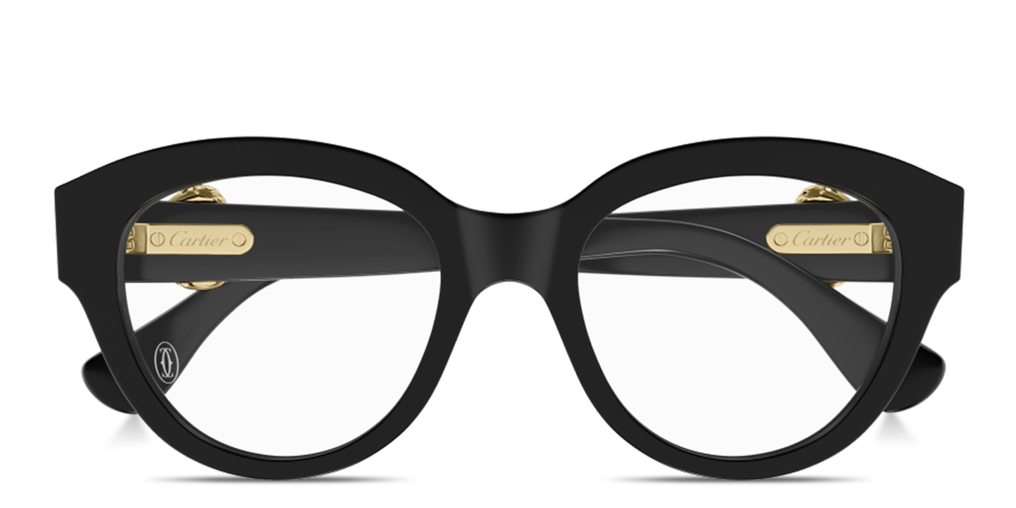 Shop Cartier Panthère de Cartier Round Eyeglasses in Black online.