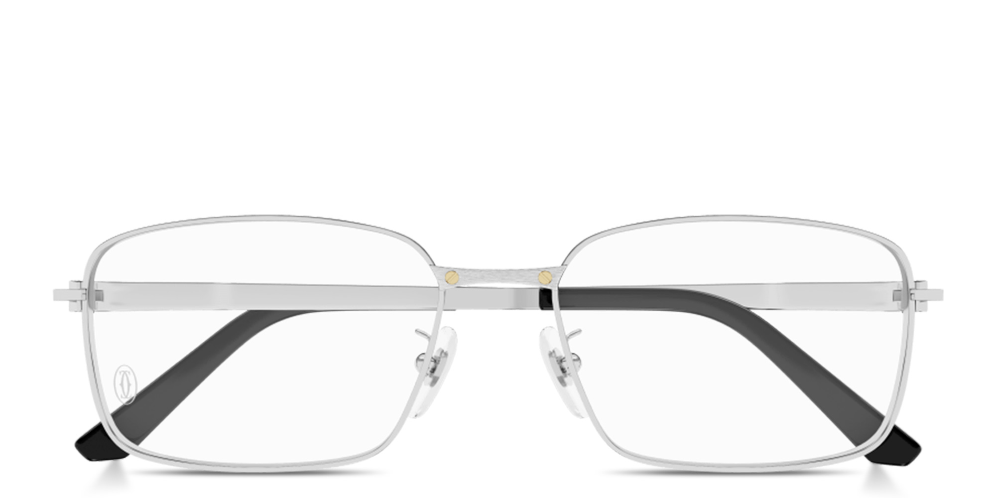 Shop Cartier Santos de Cartier Wide Rectangle Eyeglasses in Silver online.