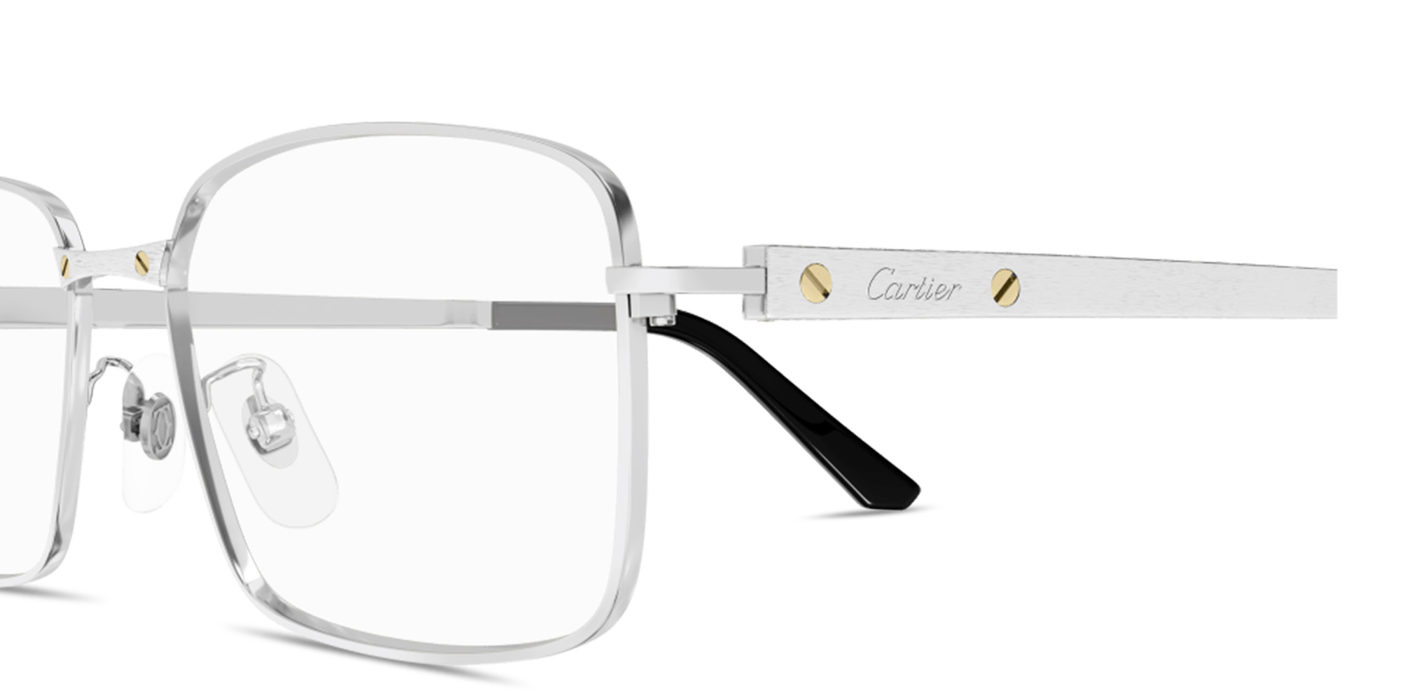 Shop Cartier Santos de Cartier Wide Rectangle Eyeglasses in Silver online.