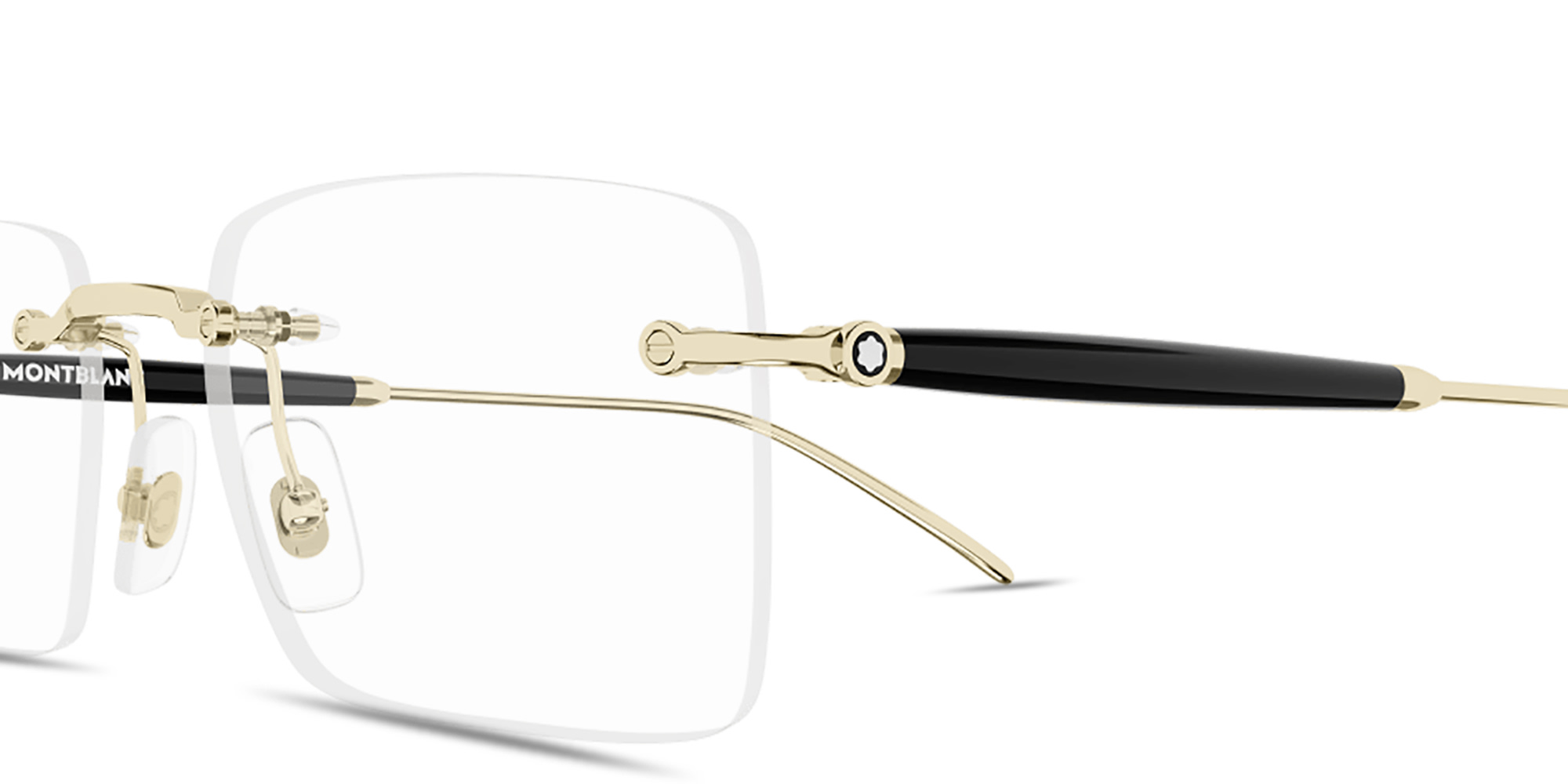 Shop MONTBLANC Snowcap Wide Rimless Rectangle Eyeglasses in Gold online.