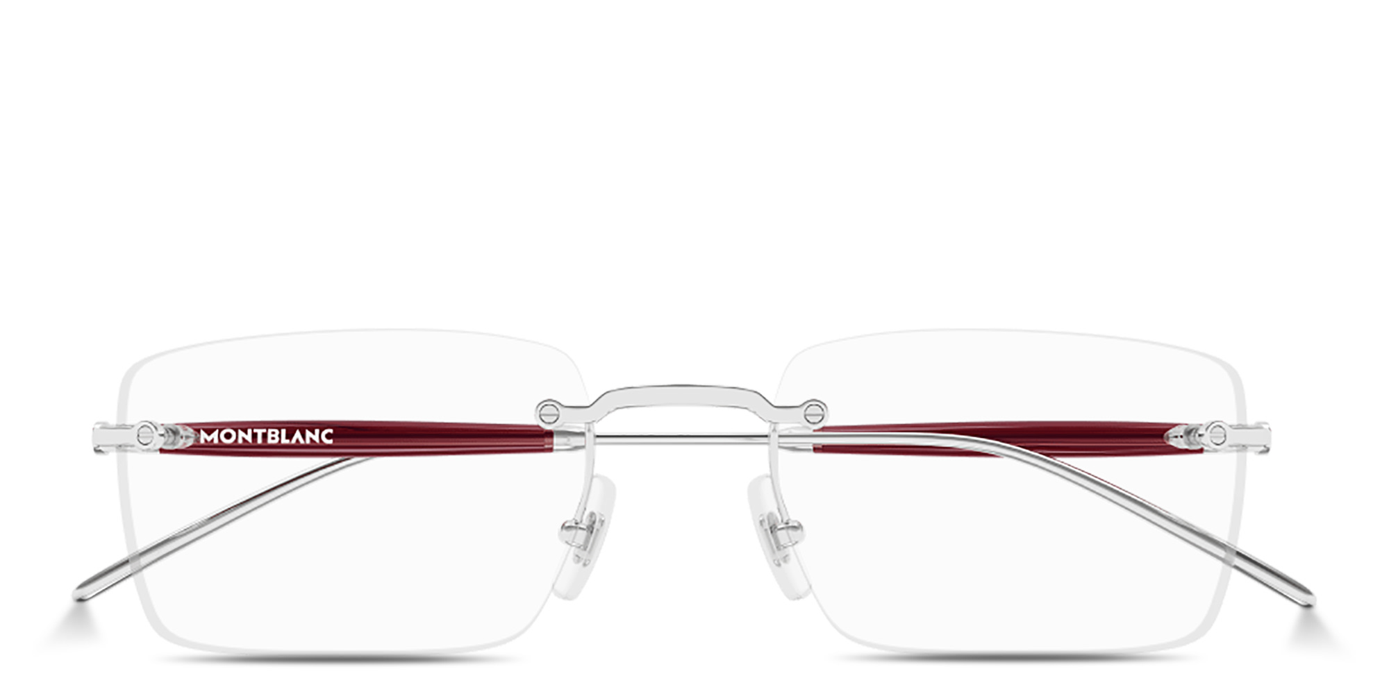 Shop MONTBLANC Snowcap Wide Rimless Rectangle Eyeglasses in Polished Silver online.