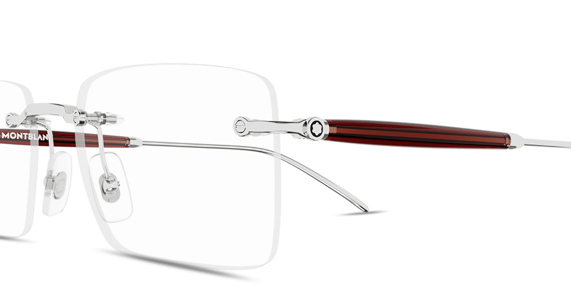 Shop MONTBLANC Snowcap Wide Rimless Rectangle Eyeglasses in Polished Silver online.