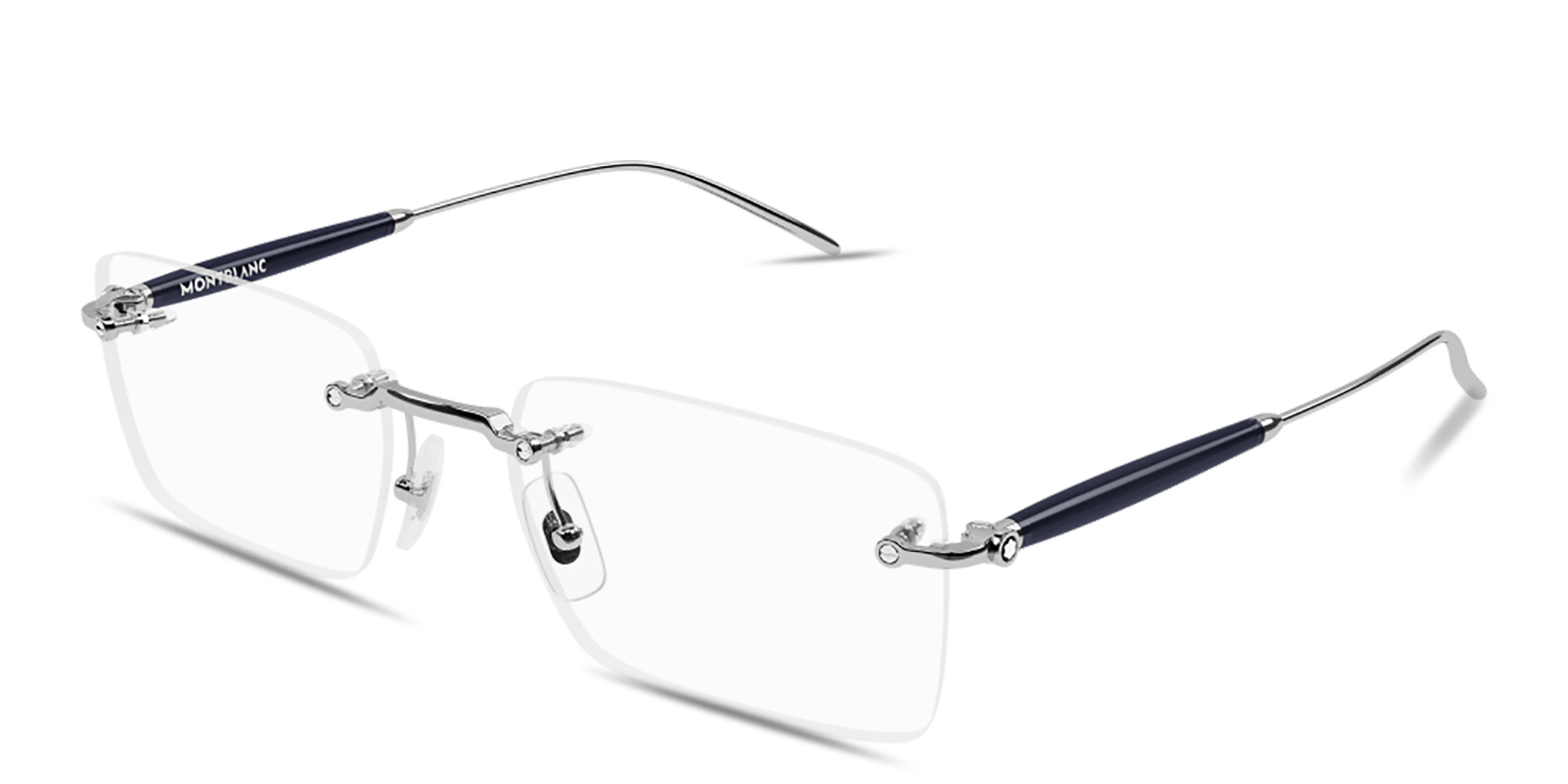 Shop MONTBLANC Snowcap Wide Rimless Rectangle Eyeglasses in Silver online.