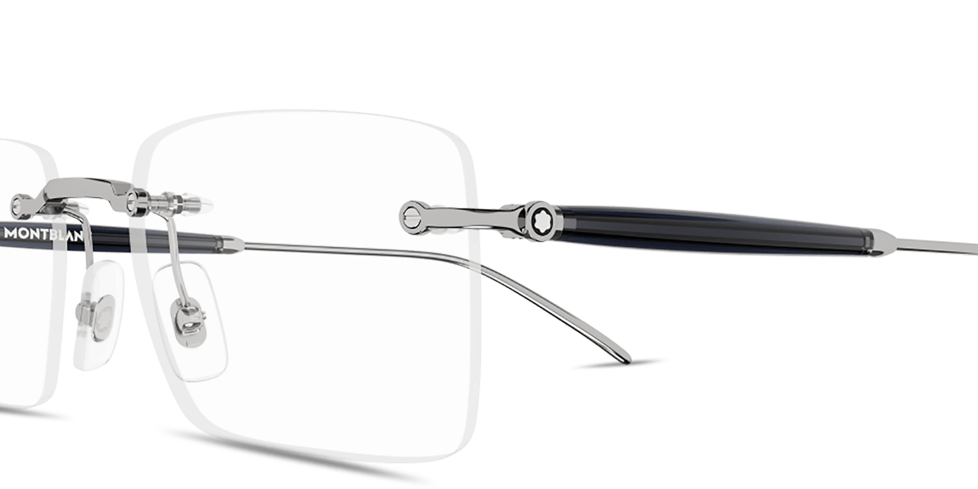 Shop MONTBLANC Snowcap Wide Rimless Rectangle Eyeglasses in Silver online.