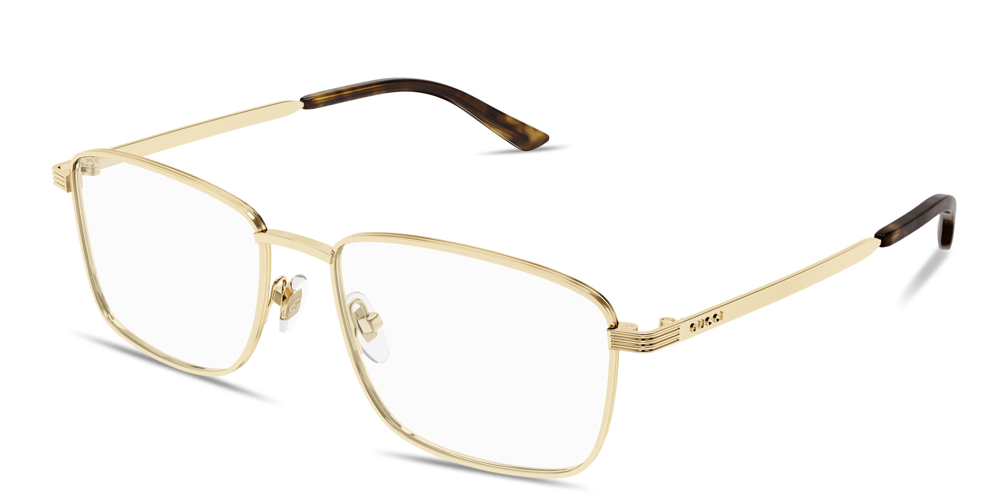 Shop GUCCI Embossed Logo Signature Rectangle Eyeglasses in Gold online.