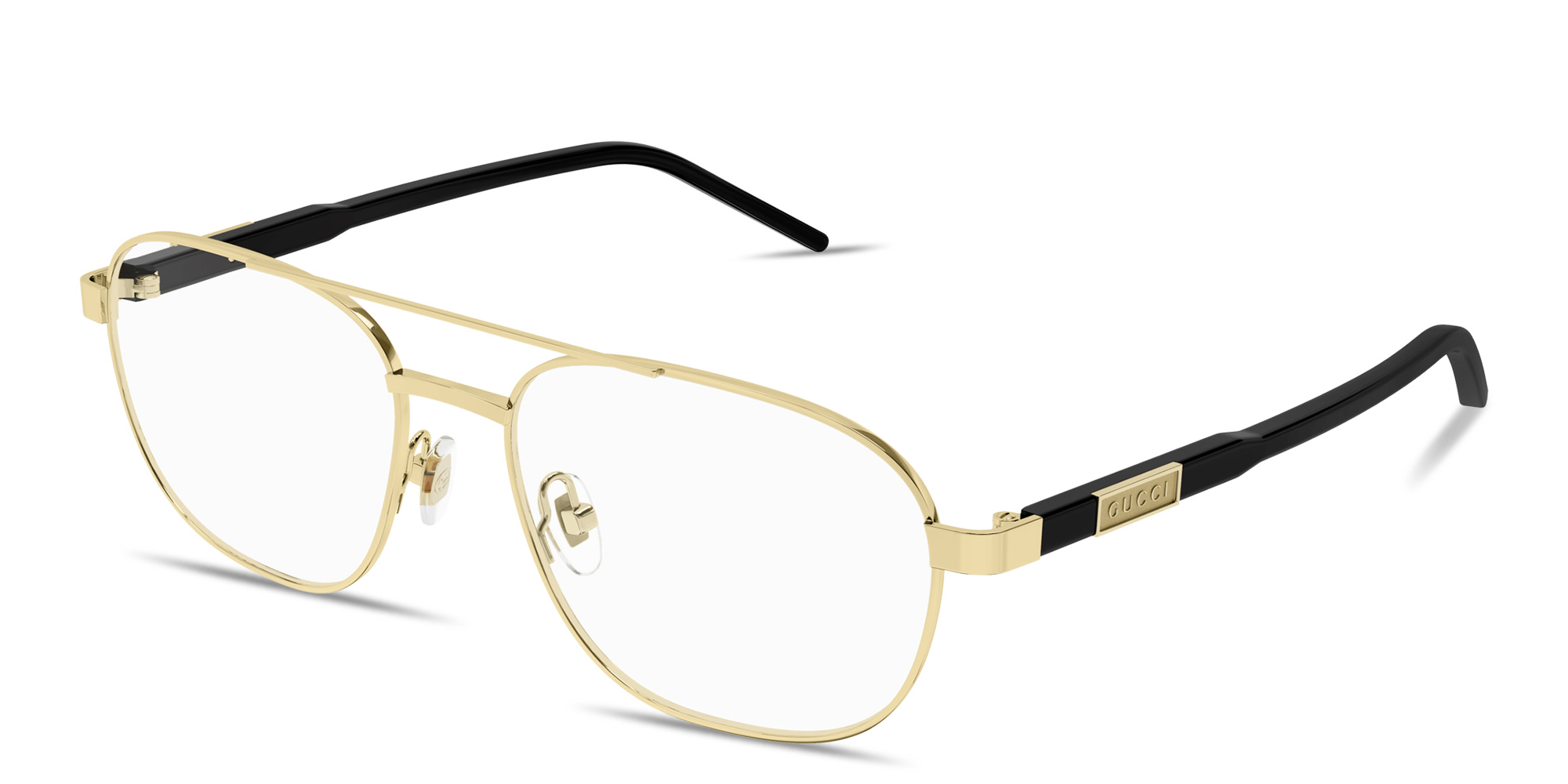 Shop GUCCI Logo Signature Wide Aviator Eyeglasses in Gold online.