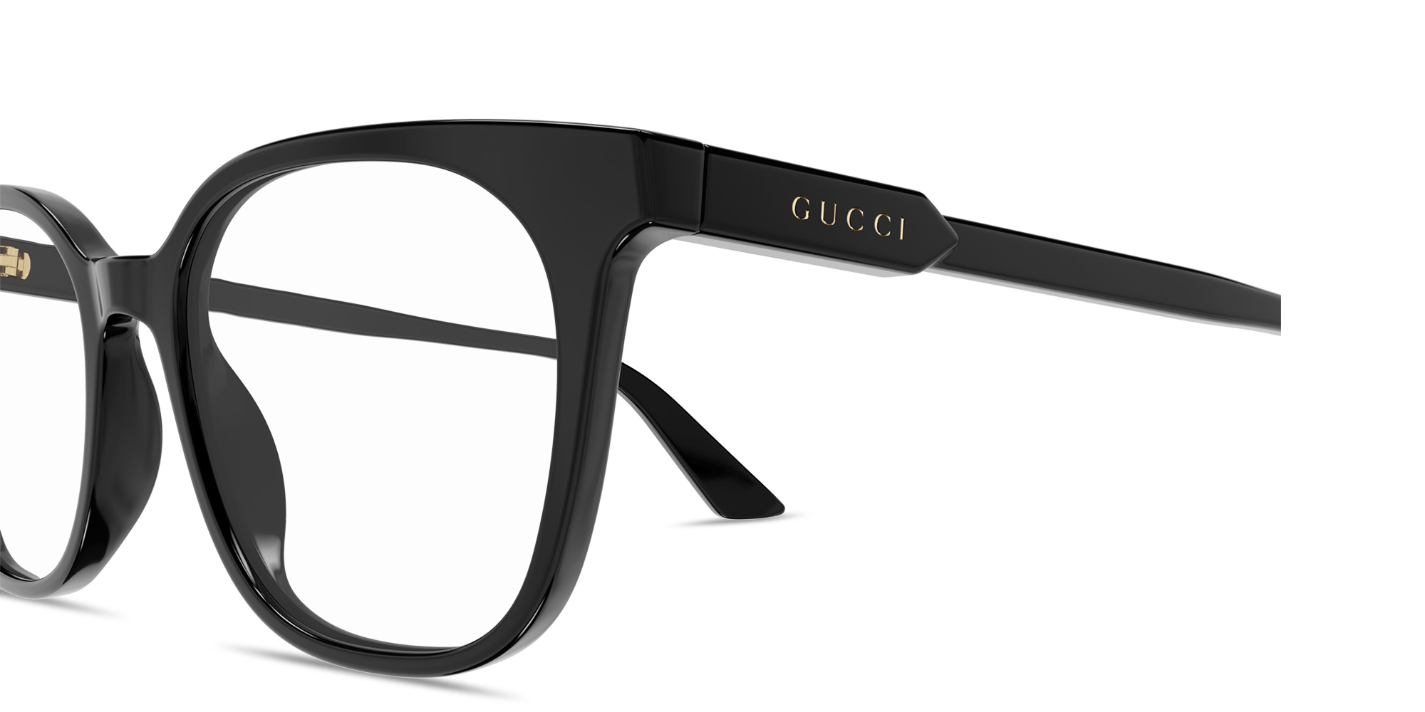 Shop GUCCI Logo Lettering Square Eyeglasses in Black online.