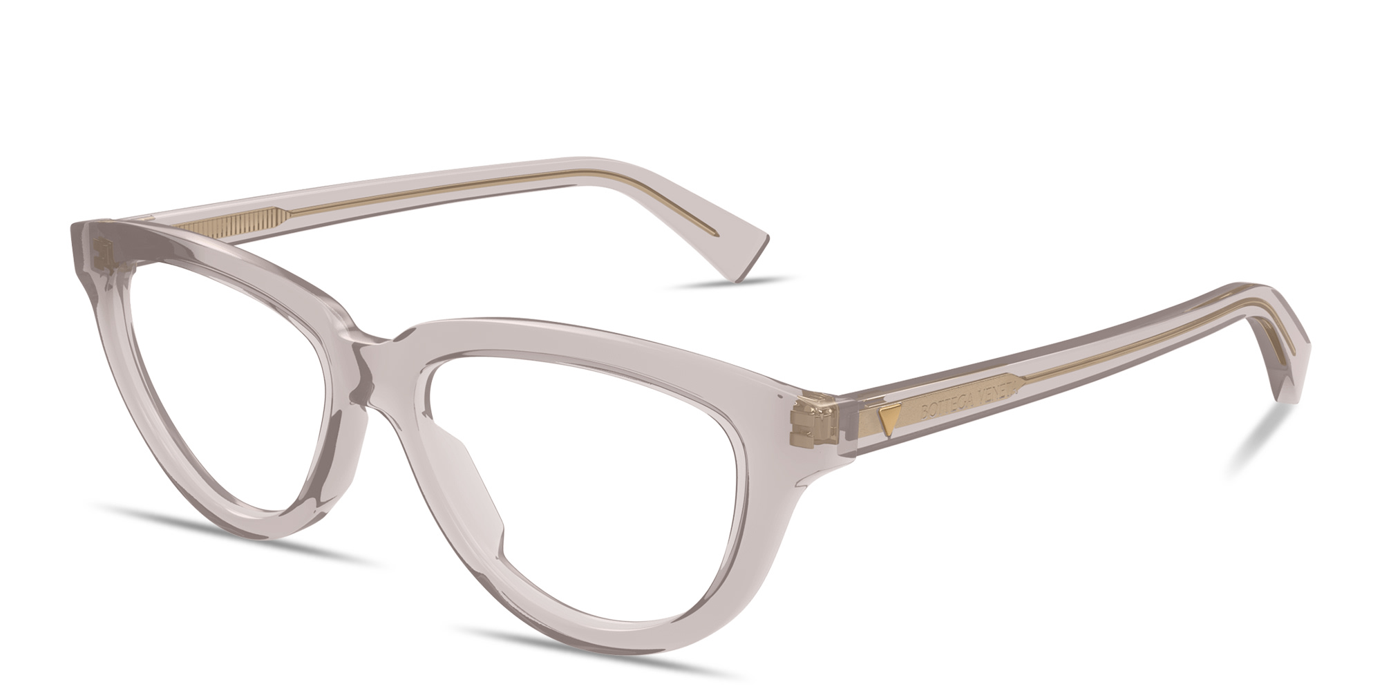 Shop BOTTEGA VENETA Triangle Stud Cat-Eye Eyeglasses in Transparent Taupe online.