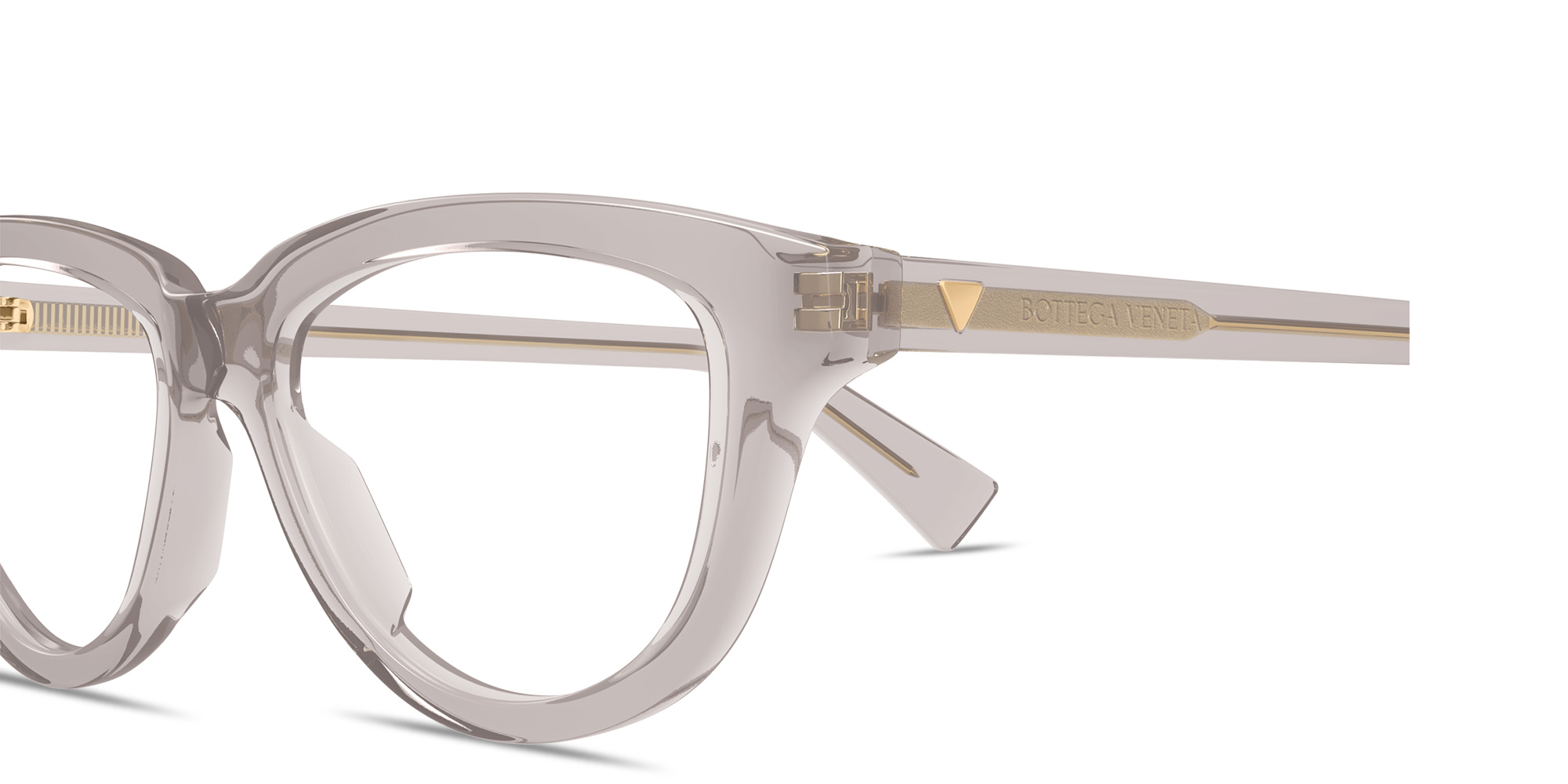 Shop BOTTEGA VENETA Triangle Stud Cat-Eye Eyeglasses in Transparent Taupe online.