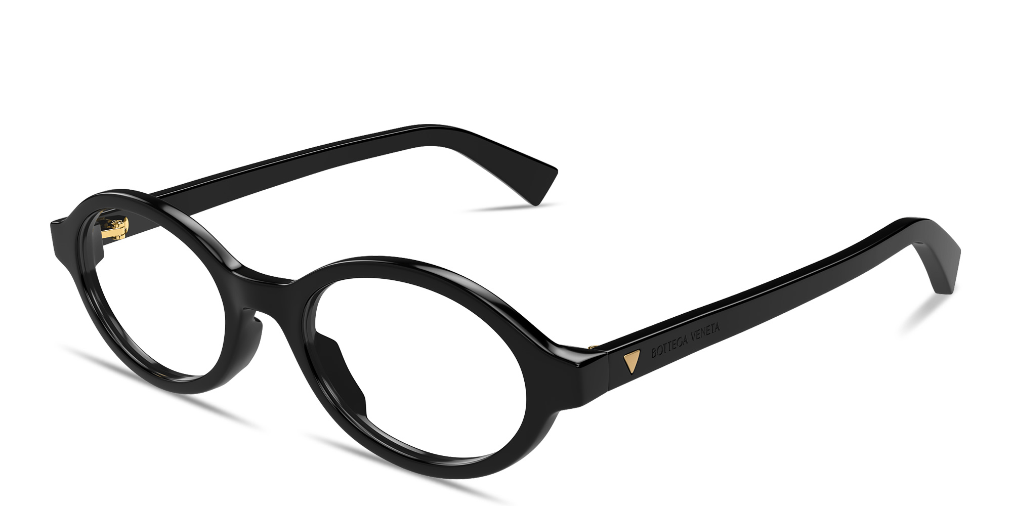 Shop BOTTEGA VENETA Triangle Stud Oval Eyeglasses in Black online.
