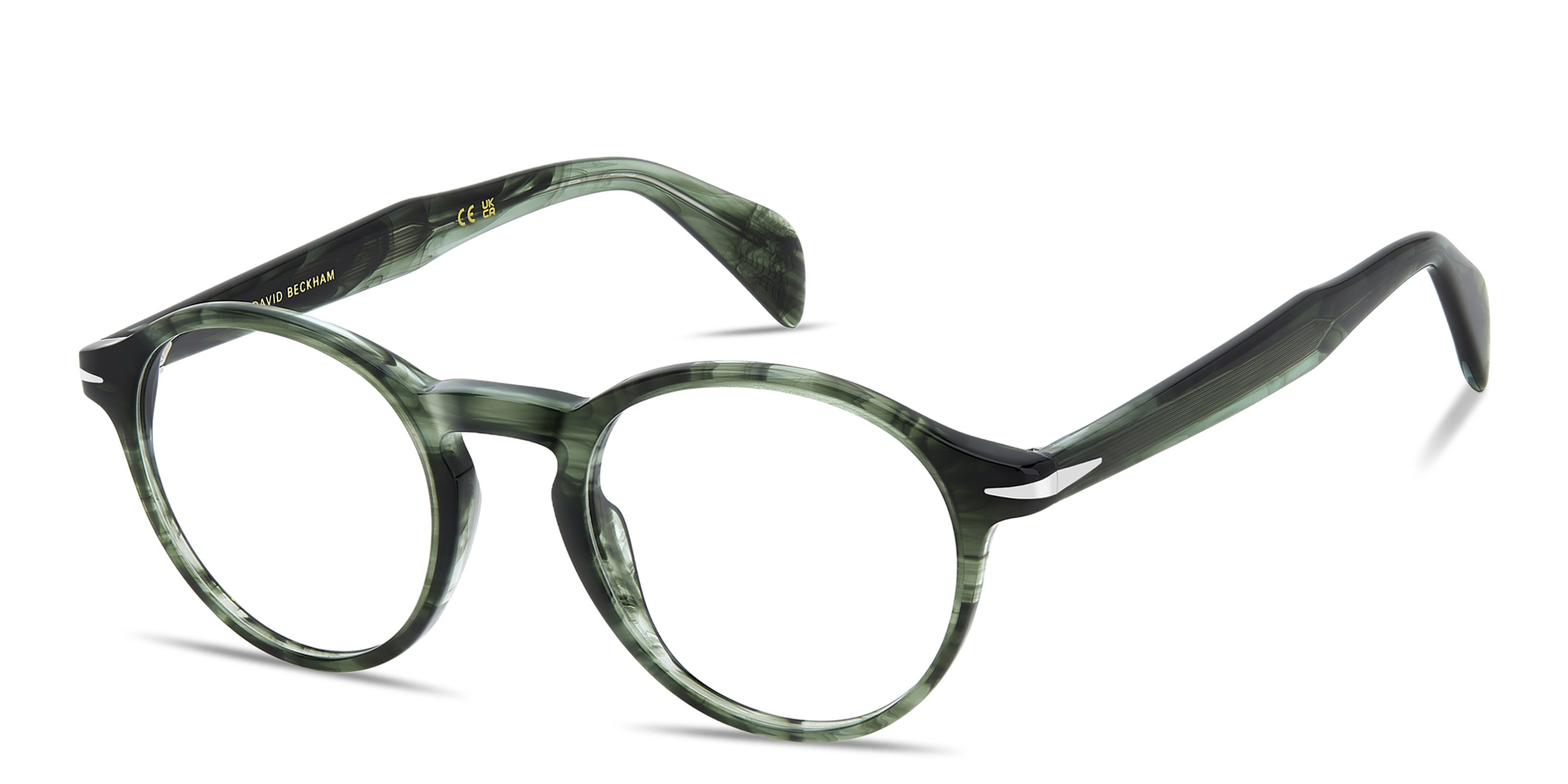 Shop DAVID BECKHAM Talisman Round Eyeglasses in Green Horn online.