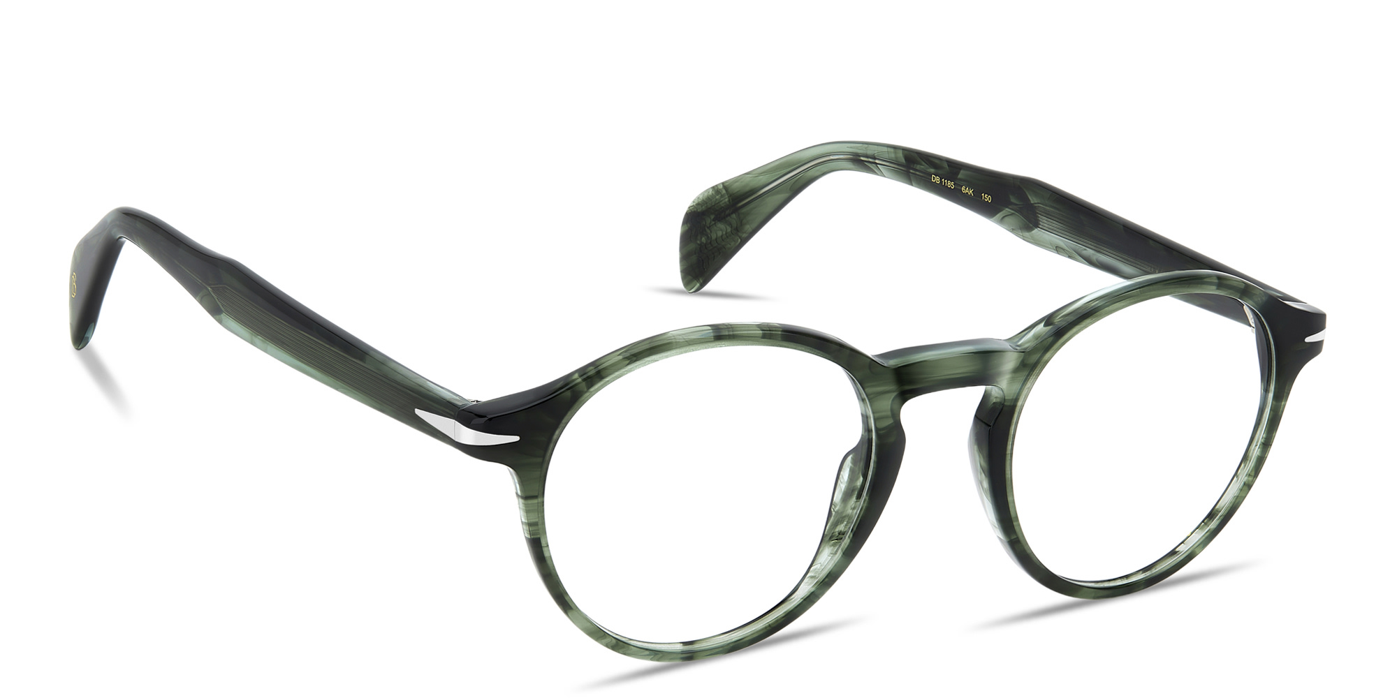 Shop DAVID BECKHAM Talisman Round Eyeglasses in Green Horn online.