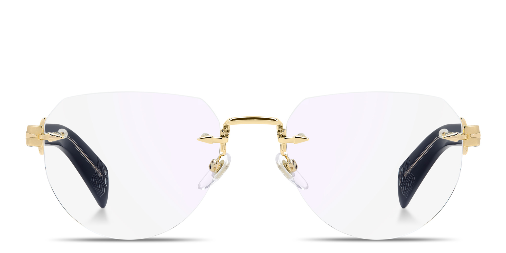 Shop DAVID BECKHAM Talisman Rimless Pilot Eyeglasses in Polished Gold online.