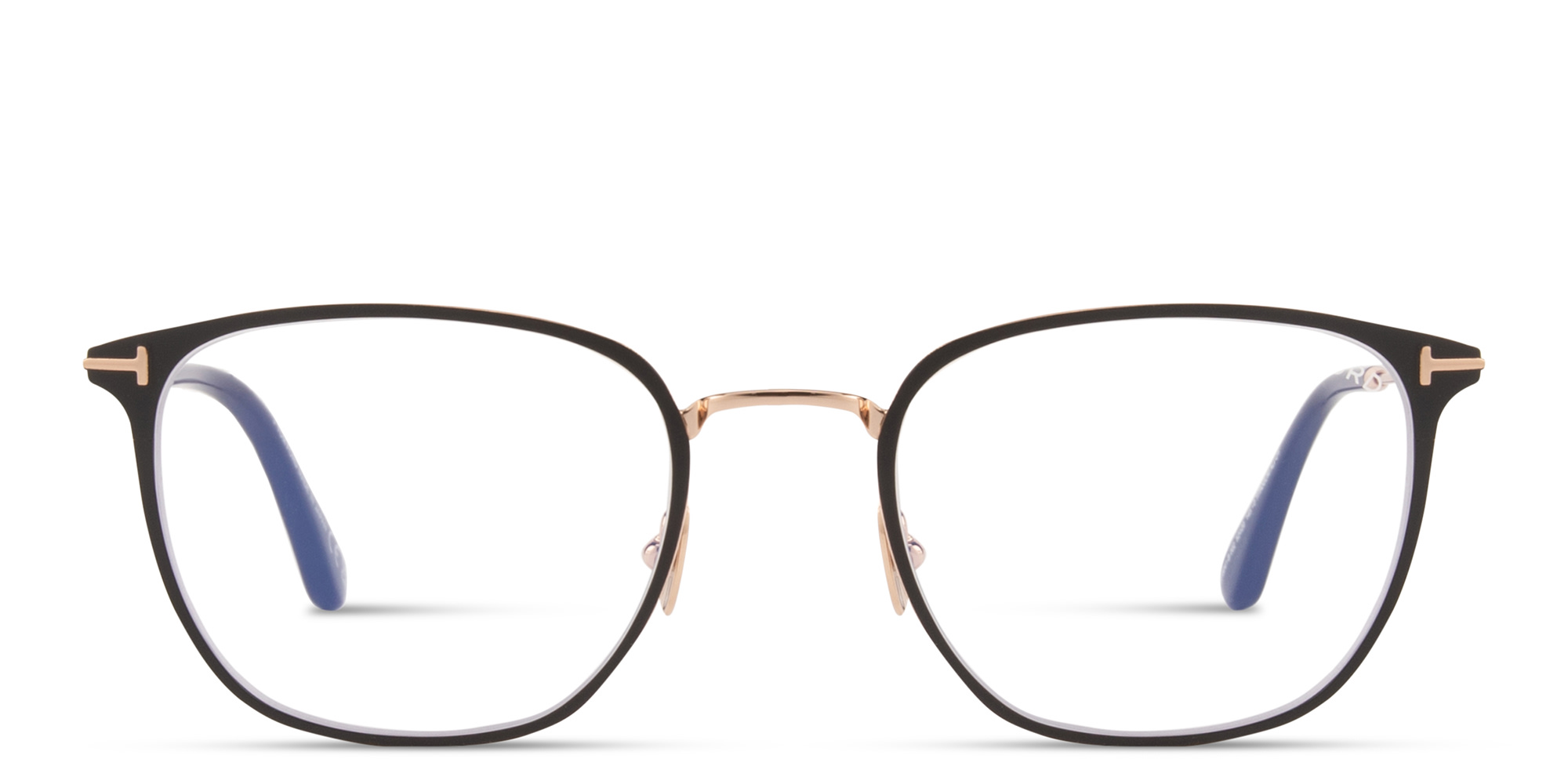 Shop TOM FORD T Logo Square Eyeglasses in Black On Gold online.