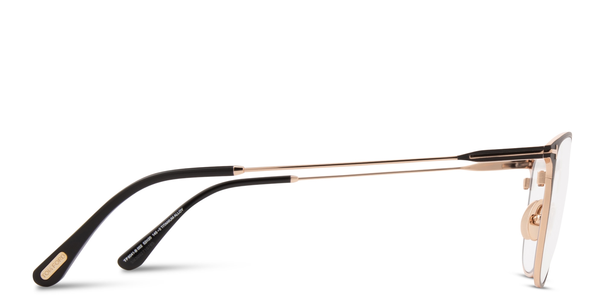 TOM FORD T Logo Square Eyeglasses in Black On Gold – Product Photo 3