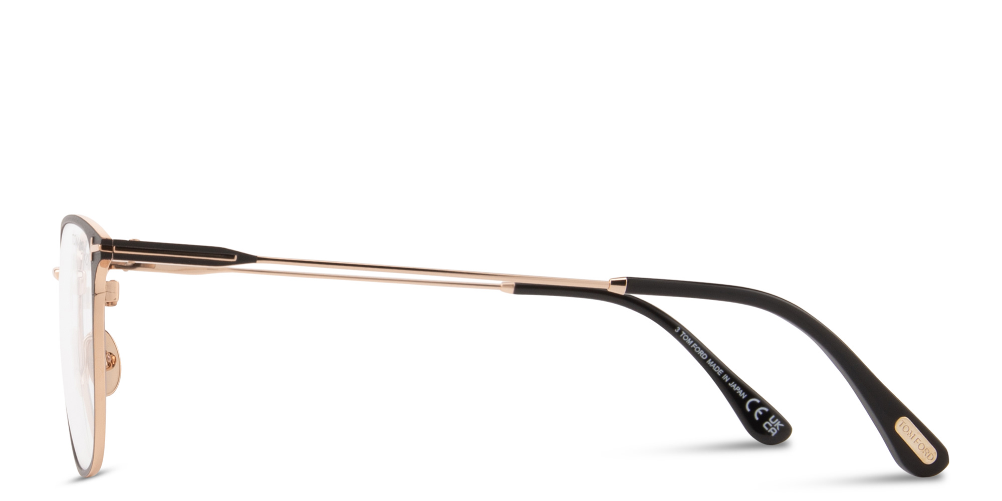 Shop TOM FORD T Logo Square Eyeglasses in Black On Gold online.