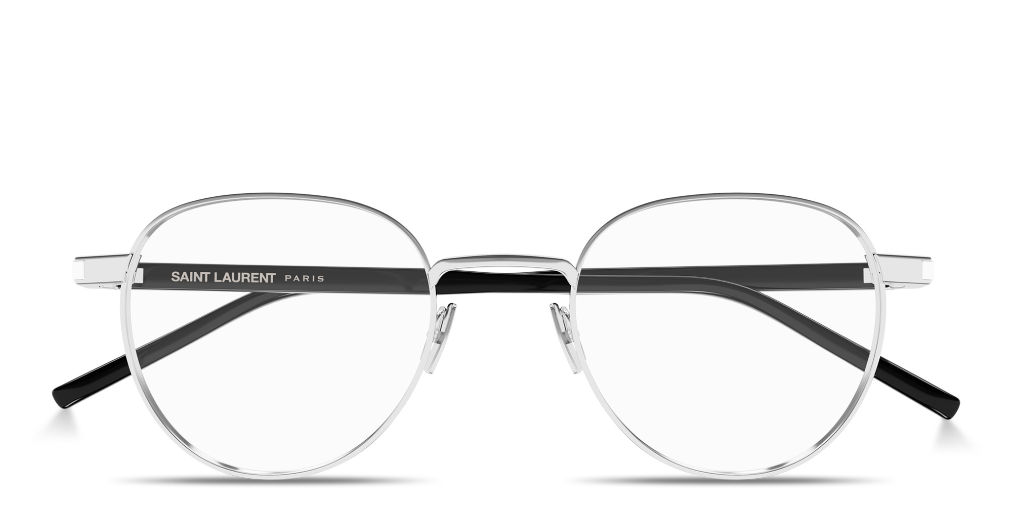 Shop SAINT LAURENT Logo Signature Unisex Panthos Eyeglasses in Silver online.