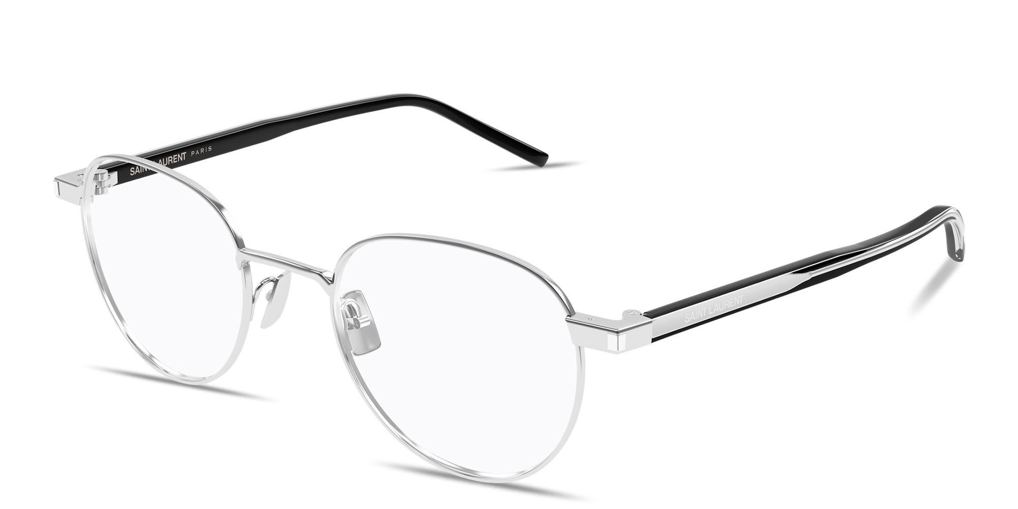 Shop SAINT LAURENT Logo Signature Unisex Panthos Eyeglasses in Silver online.