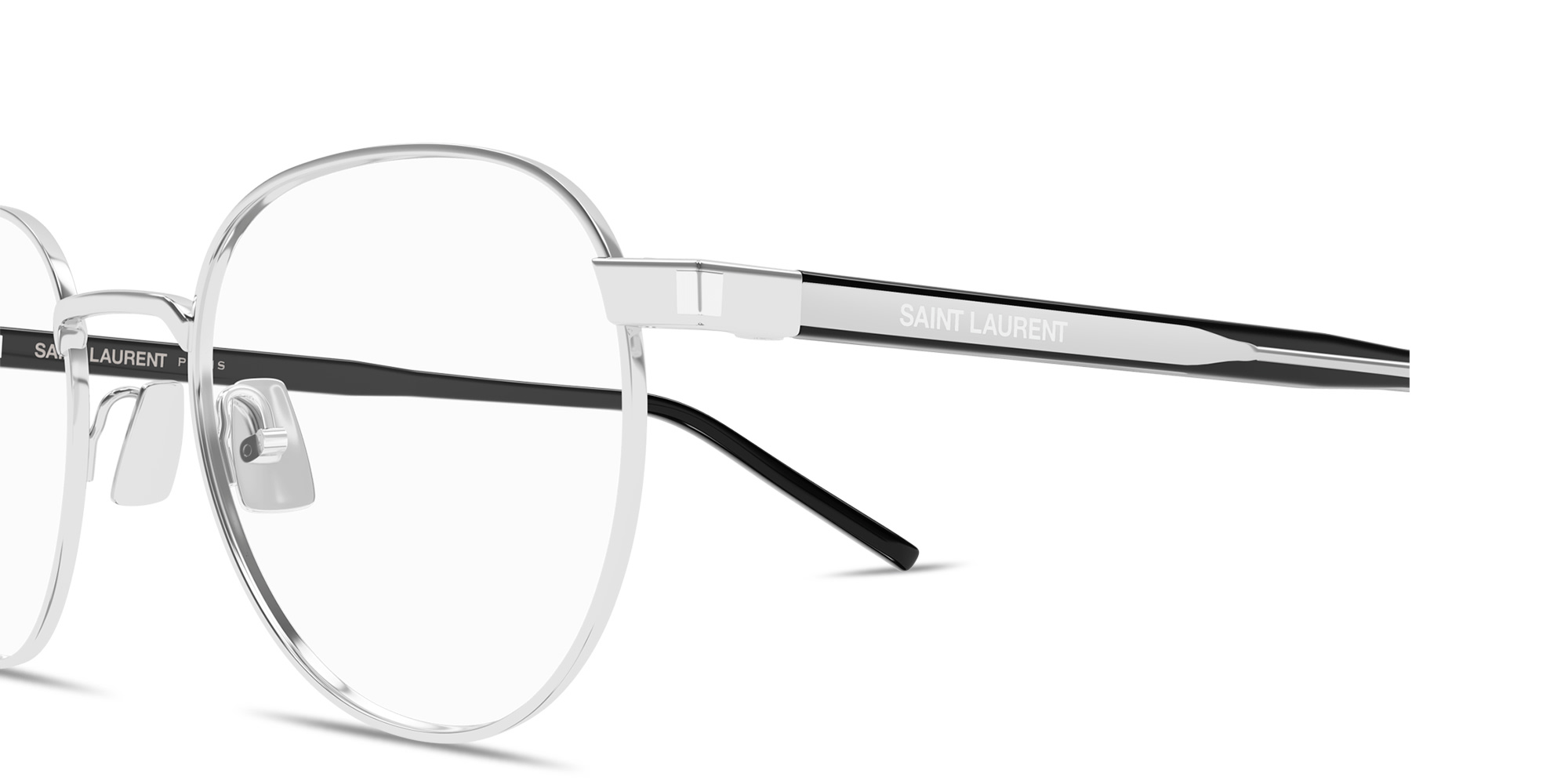 Shop SAINT LAURENT Logo Signature Unisex Panthos Eyeglasses in Silver online.
