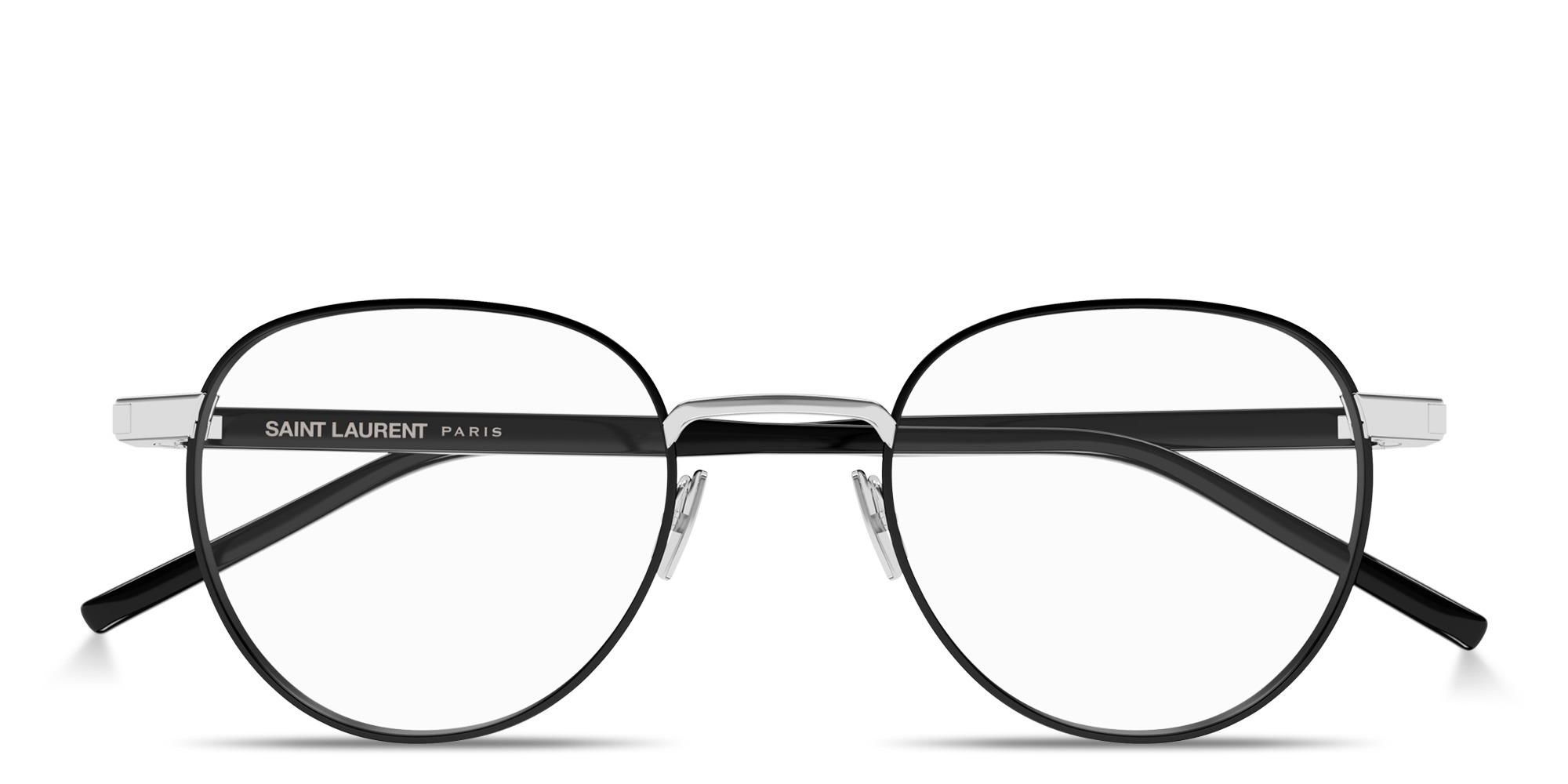 Shop SAINT LAURENT Logo Signature Unisex Panthos Eyeglasses in Ruthenium online.
