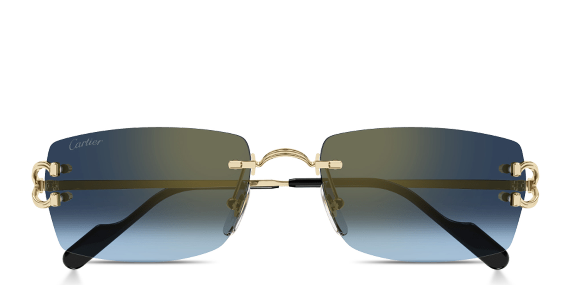 Shop Cartier Signature C de Cartier Rimless Rectangle Sunglasses in Gold online.