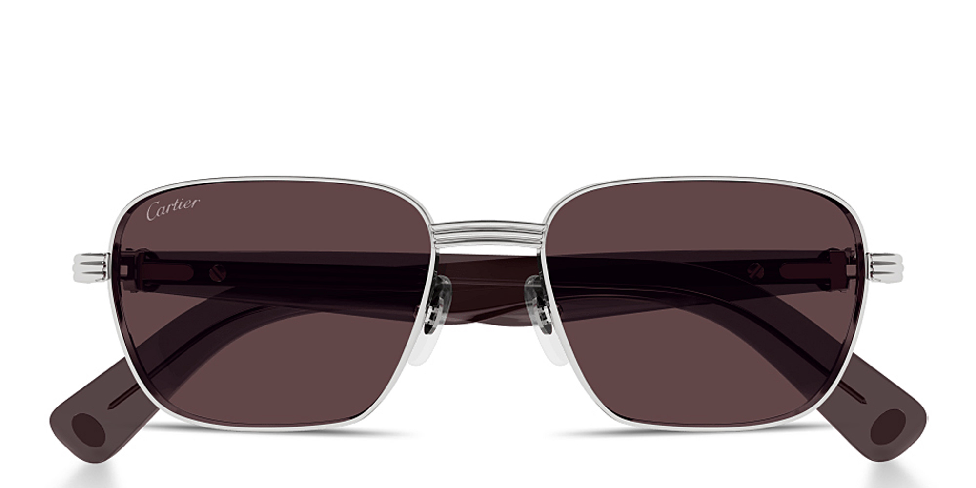Shop Cartier Première de Cartier Rectangle Sunglasses in Silver online.