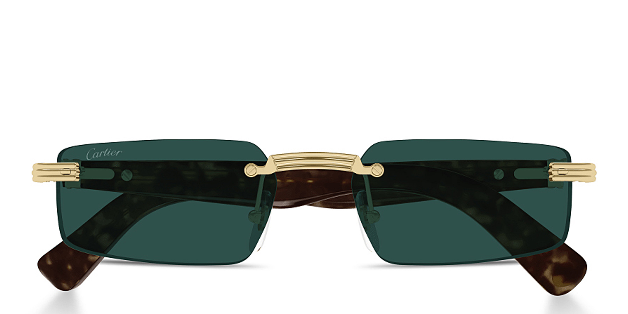 Shop Cartier Première de Cartier Rimless Rectangle Sunglasses in Gold online.