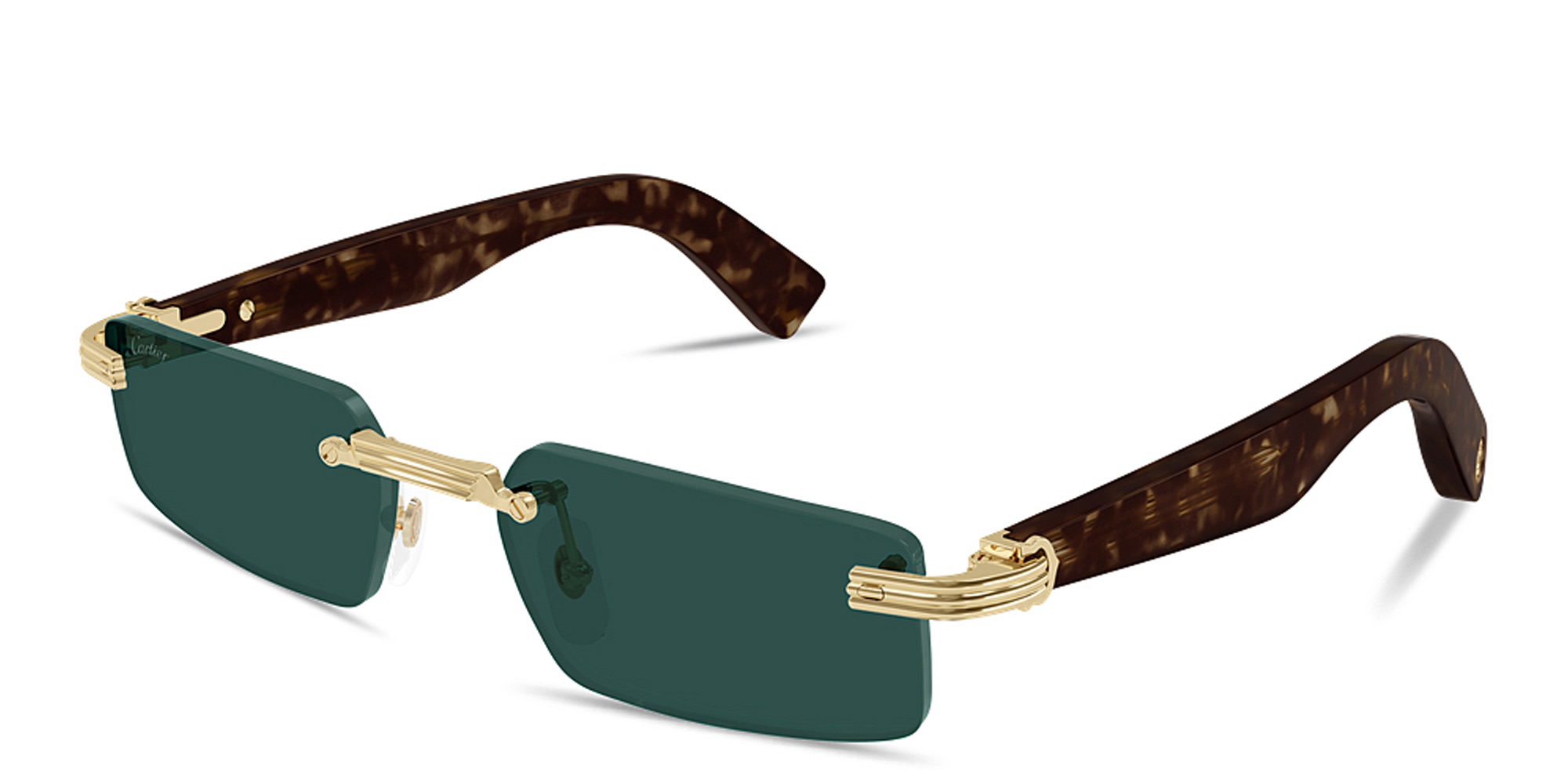 Shop Cartier Première de Cartier Rimless Rectangle Sunglasses in Gold online.