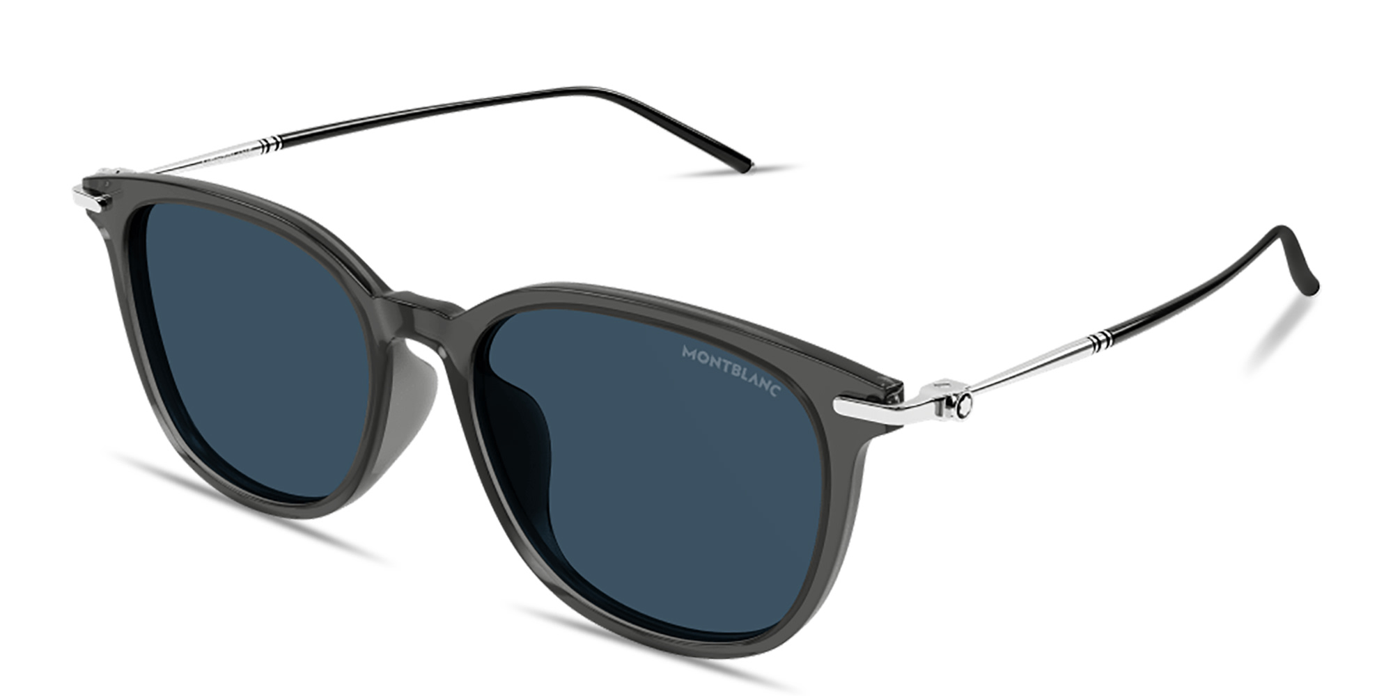 Shop MONTBLANC Meisterstück Square Sunglasses in Transparent Grey online.