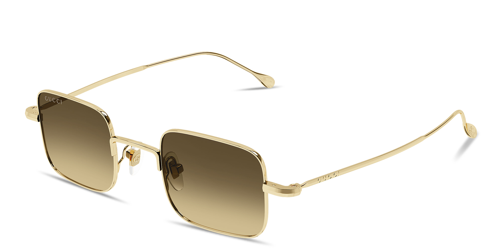 Shop GUCCI Engraved Logo Unisex Square Sunglasses in Gold online.