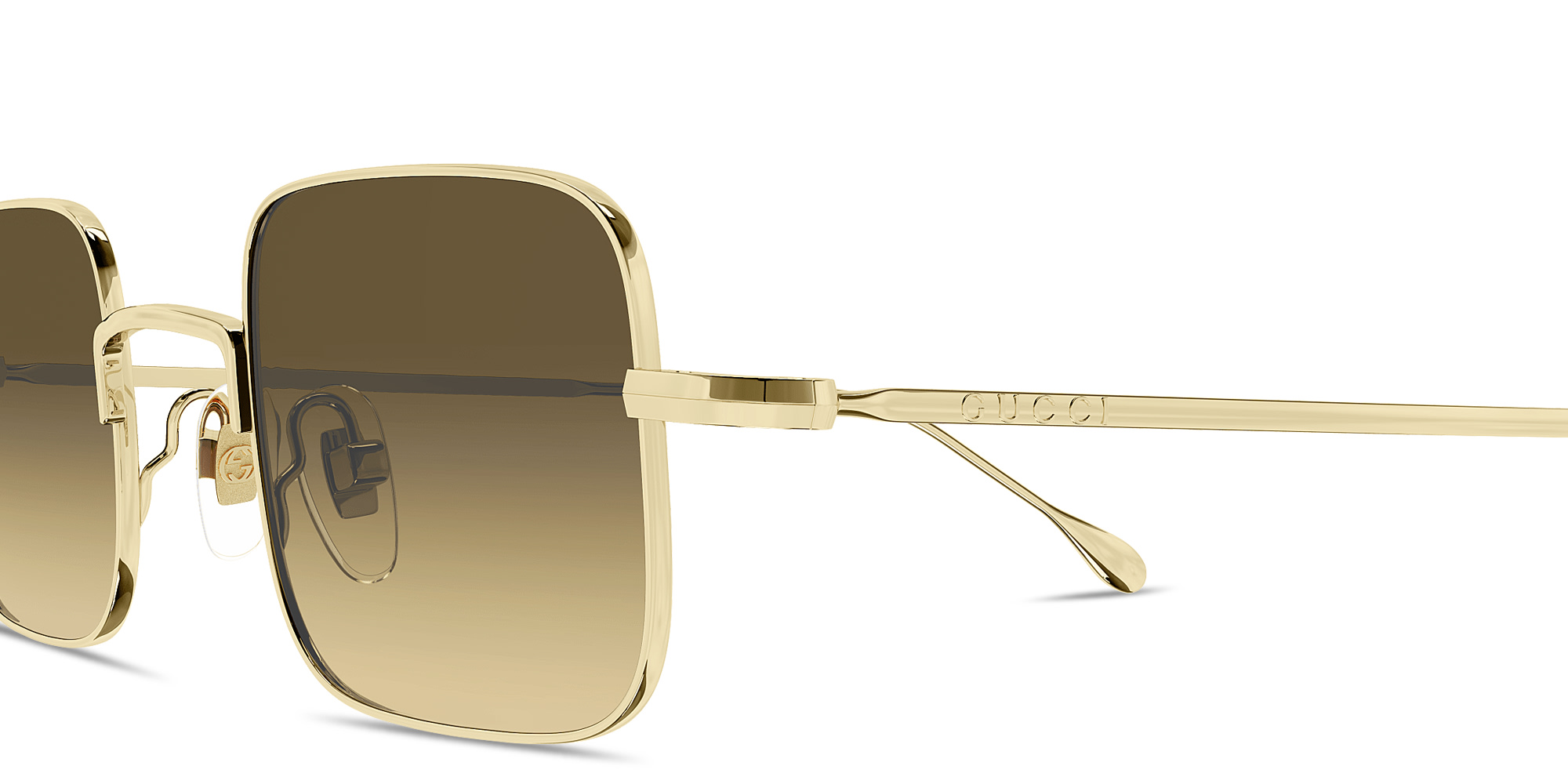 Shop GUCCI Engraved Logo Unisex Square Sunglasses in Gold online.