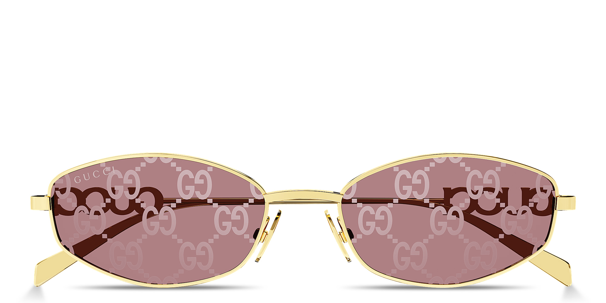 Shop GUCCI Logo Signature Oval Sunglasses in Gold online.