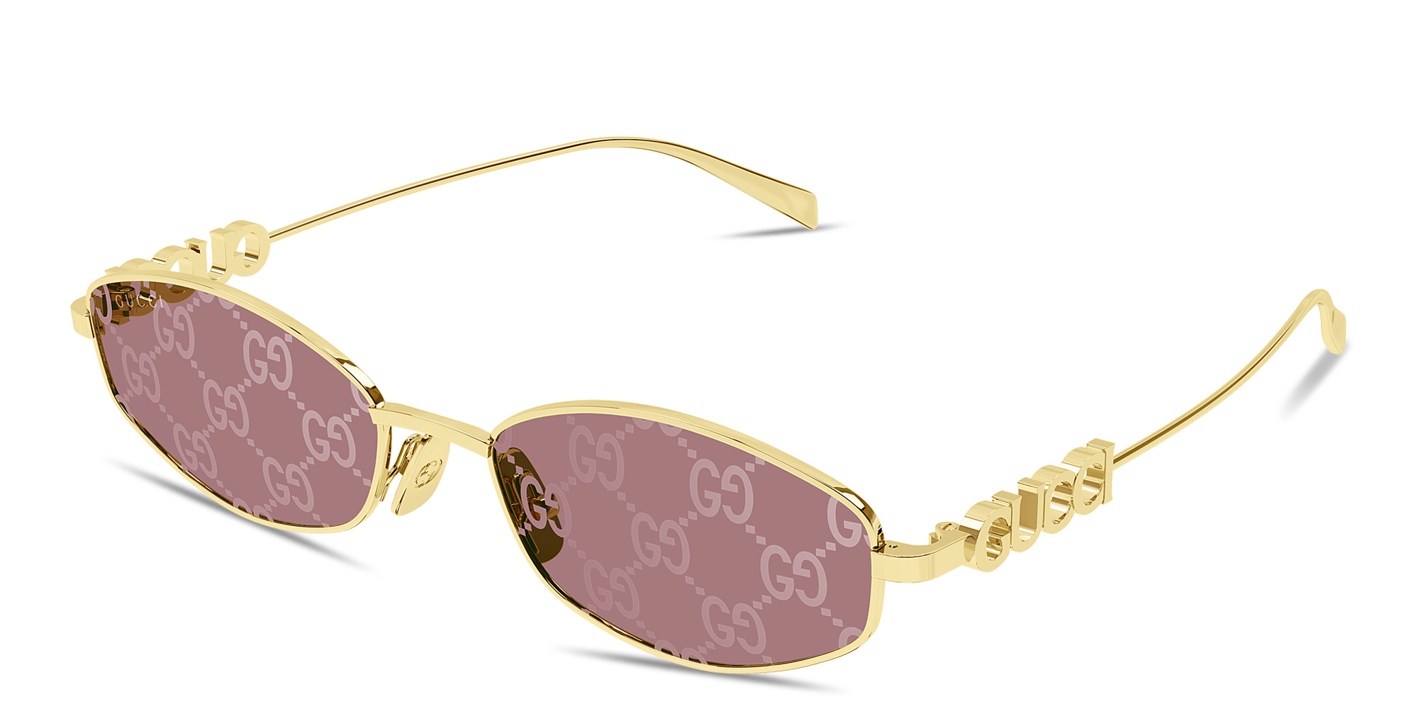 Shop GUCCI Logo Signature Oval Sunglasses in Gold online.