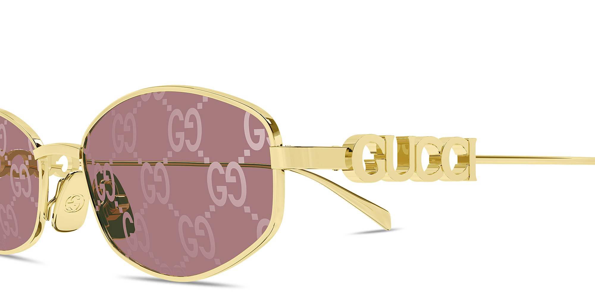 Shop GUCCI Logo Signature Oval Sunglasses in Gold online.