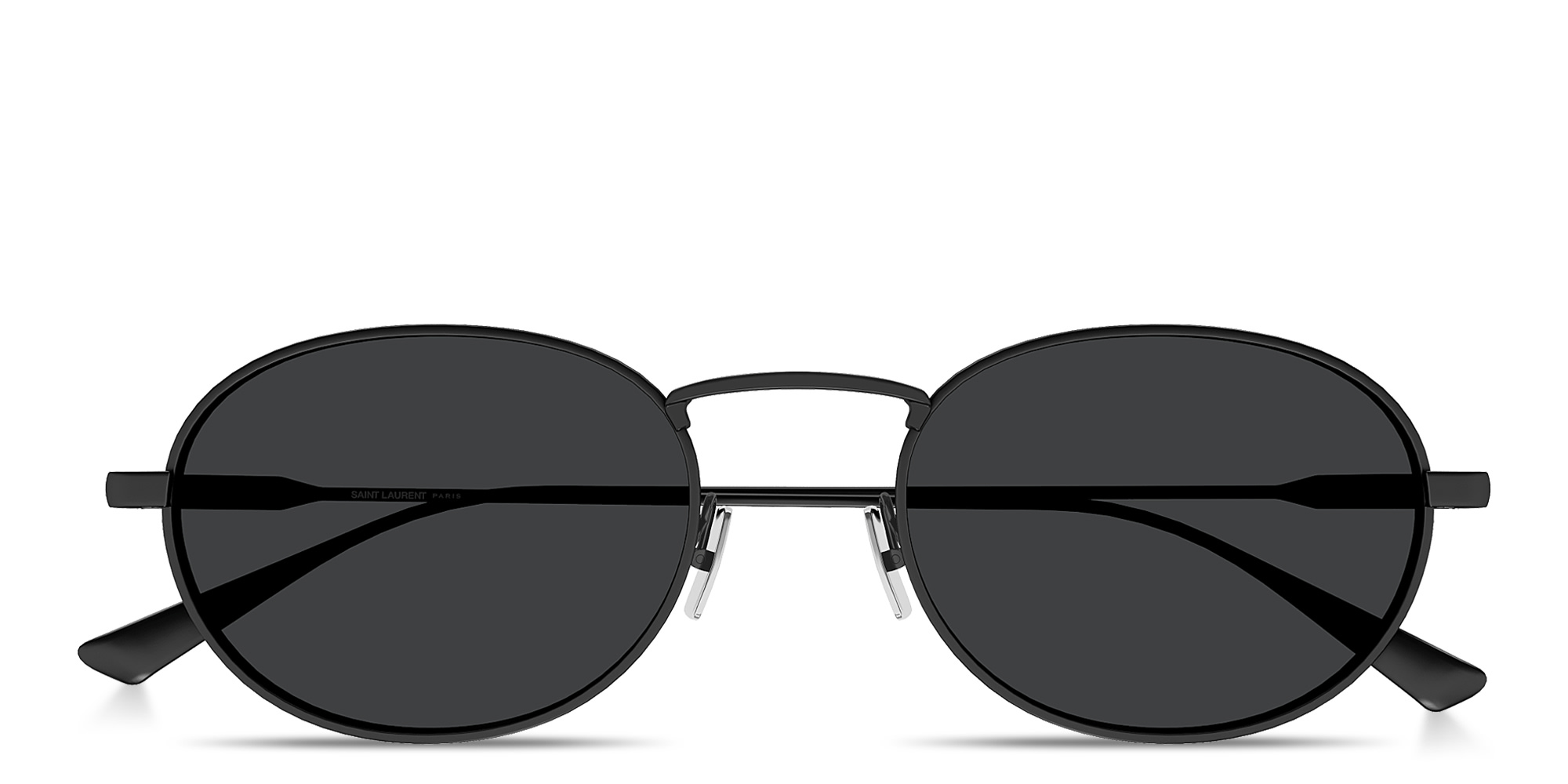 Shop SAINT LAURENT Engraved Logo Round Sunglasses in Black online.