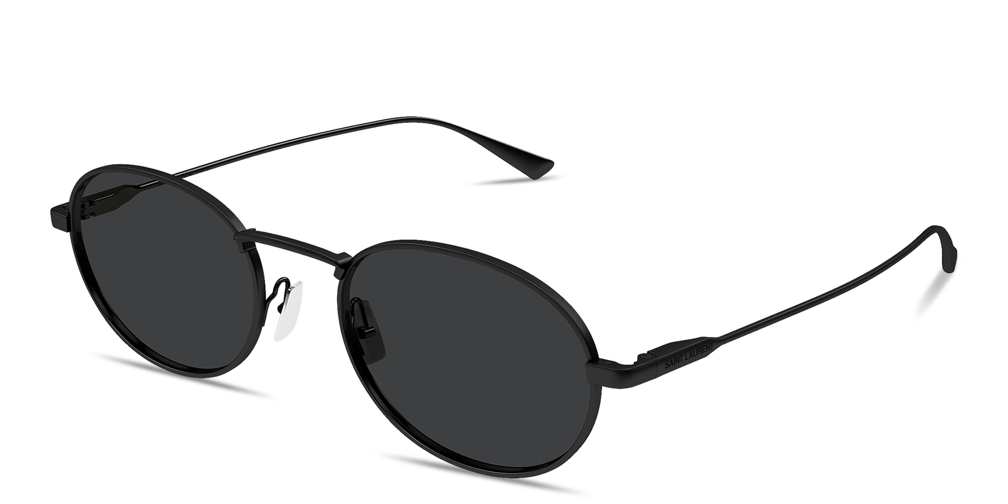 Shop SAINT LAURENT Engraved Logo Round Sunglasses in Black online.
