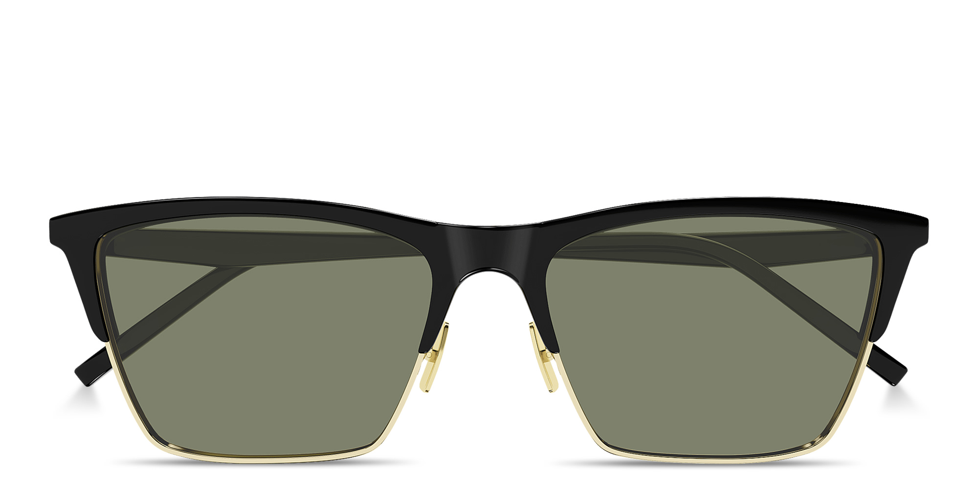 Shop SAINT LAURENT Logo Lettering Cat-Eye Sunglasses in Black Gold online.