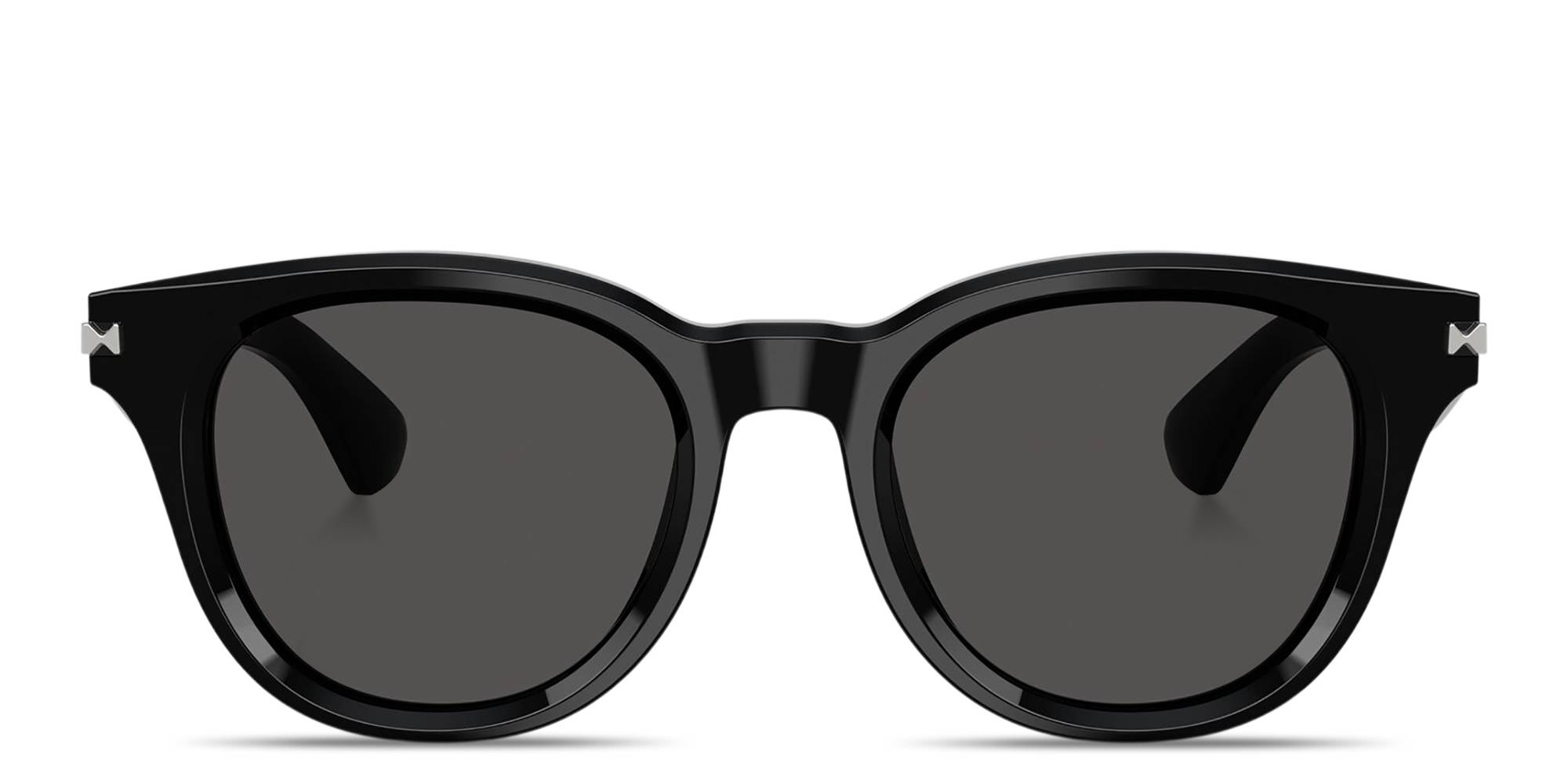 Shop BURBERRY Engraved Logo Round Sunglasses in Black online.