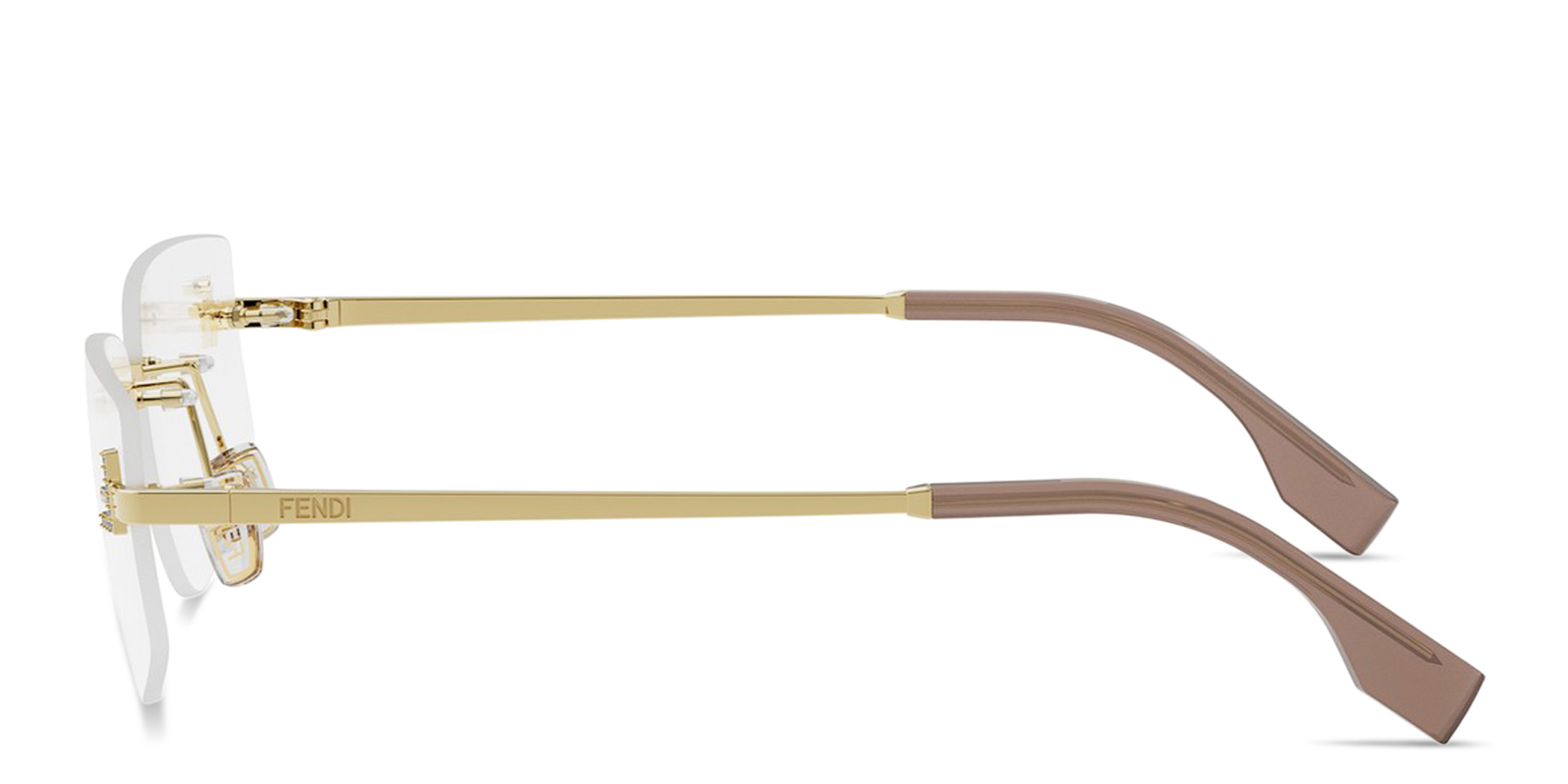 Shop FENDI Fendi First Crystal Rimless Wide Irregular Eyeglasses in Gold online.