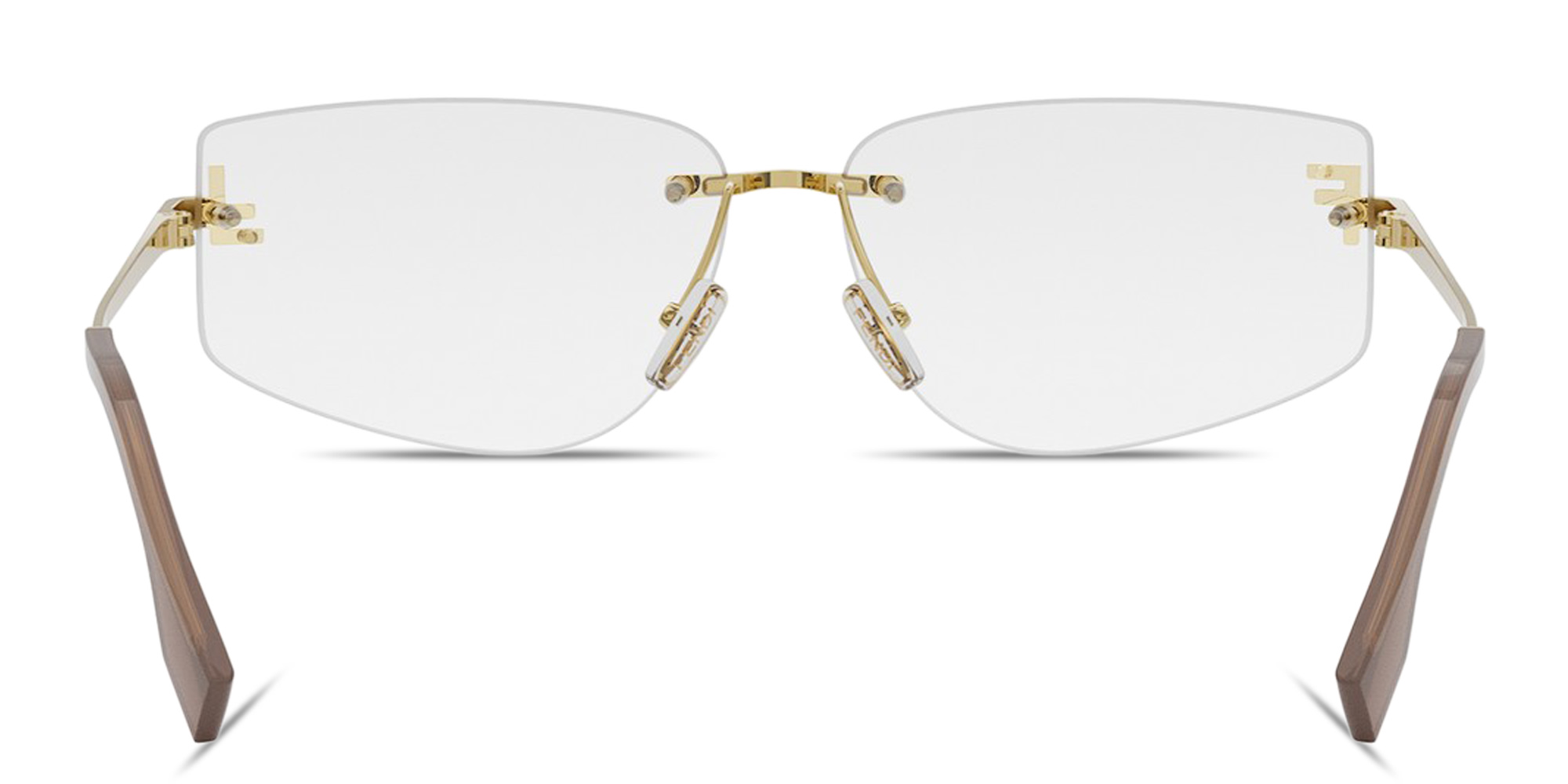 Shop FENDI Fendi First Crystal Rimless Wide Irregular Eyeglasses in Gold online.