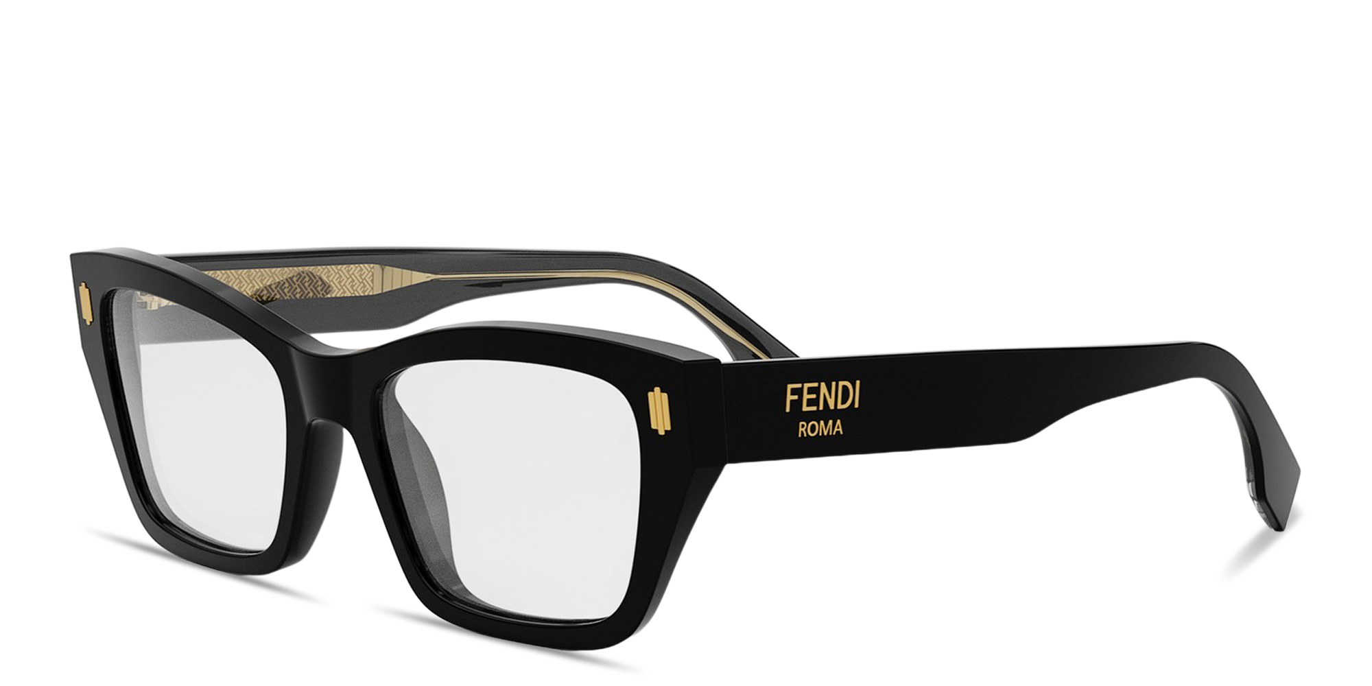 Shop FENDI Fendi Roma Square Eyeglasses in Black online.