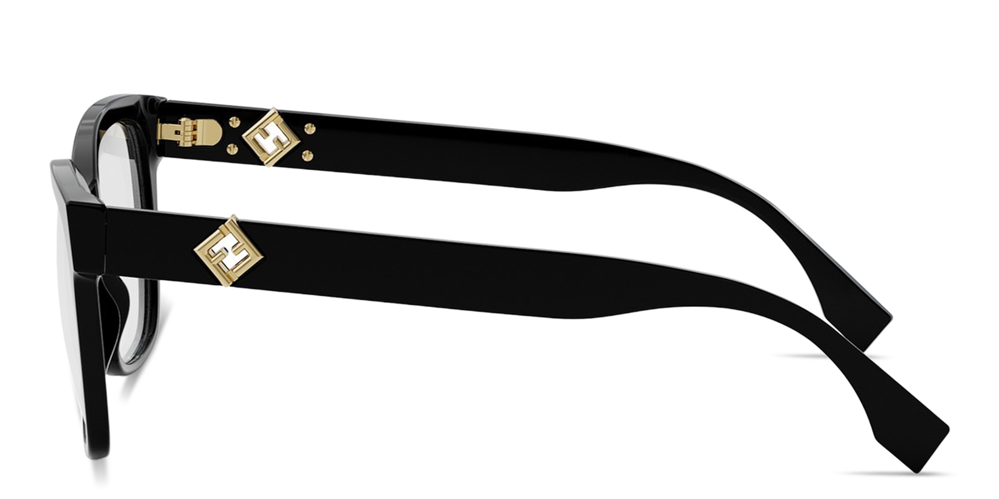 Shop FENDI FF Diamonds Wide Square Eyeglasses in Black online.