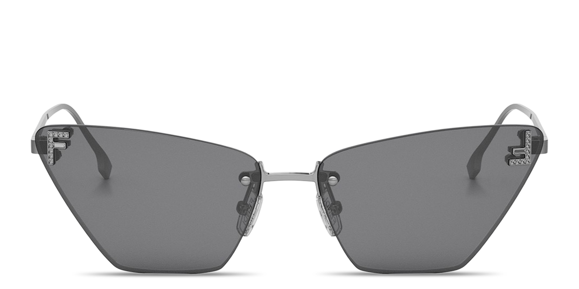 Shop FENDI Fendi First Crystal Rimless Cat-Eye Sunglasses in Ruthenium online.
