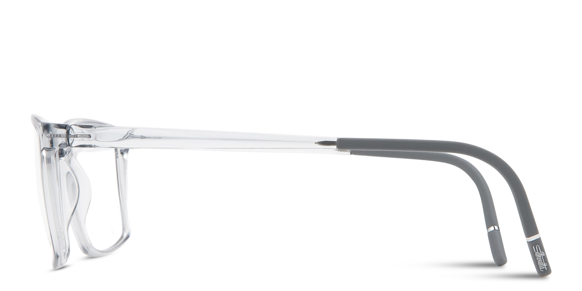 Shop Silhouette Clear Sky Wide Rectangle Eyeglasses in Transparent Grey online.