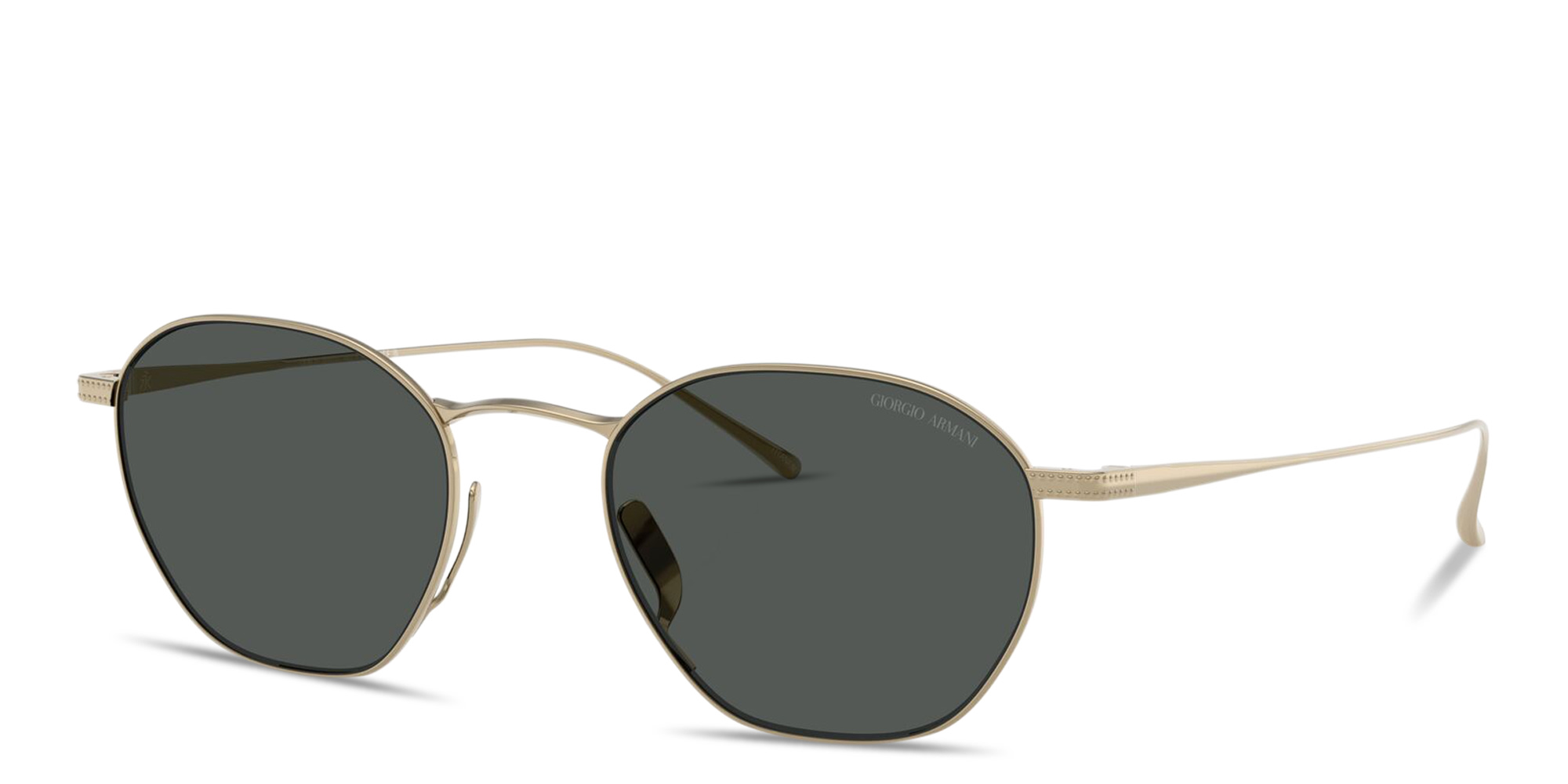 Shop GIORGIO ARMANI Engraved Logo Square Sunglasses in Gold online.