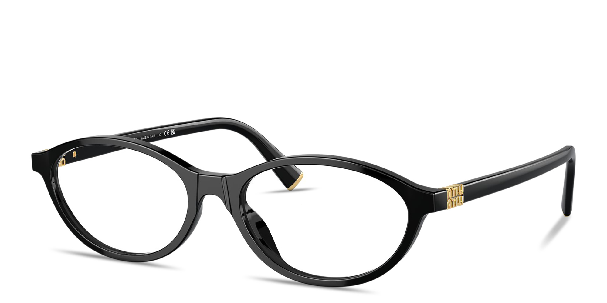Shop MIU MIU Vertical Logo Oval Eyeglasses in Black online.