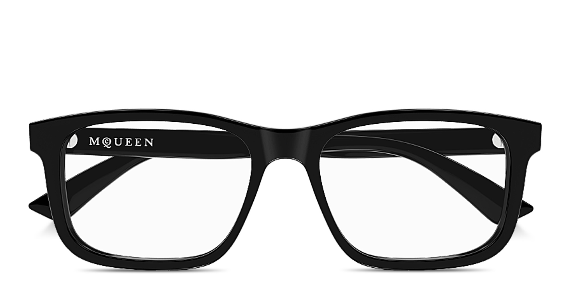 Shop Alexander McQueen Logo Signature Rectangle Eyeglasses in Black online.