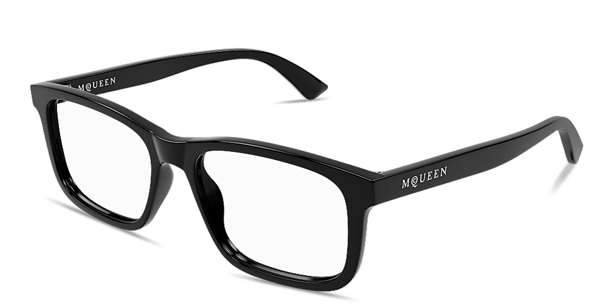 Shop Alexander McQueen Logo Signature Rectangle Eyeglasses in Black online.