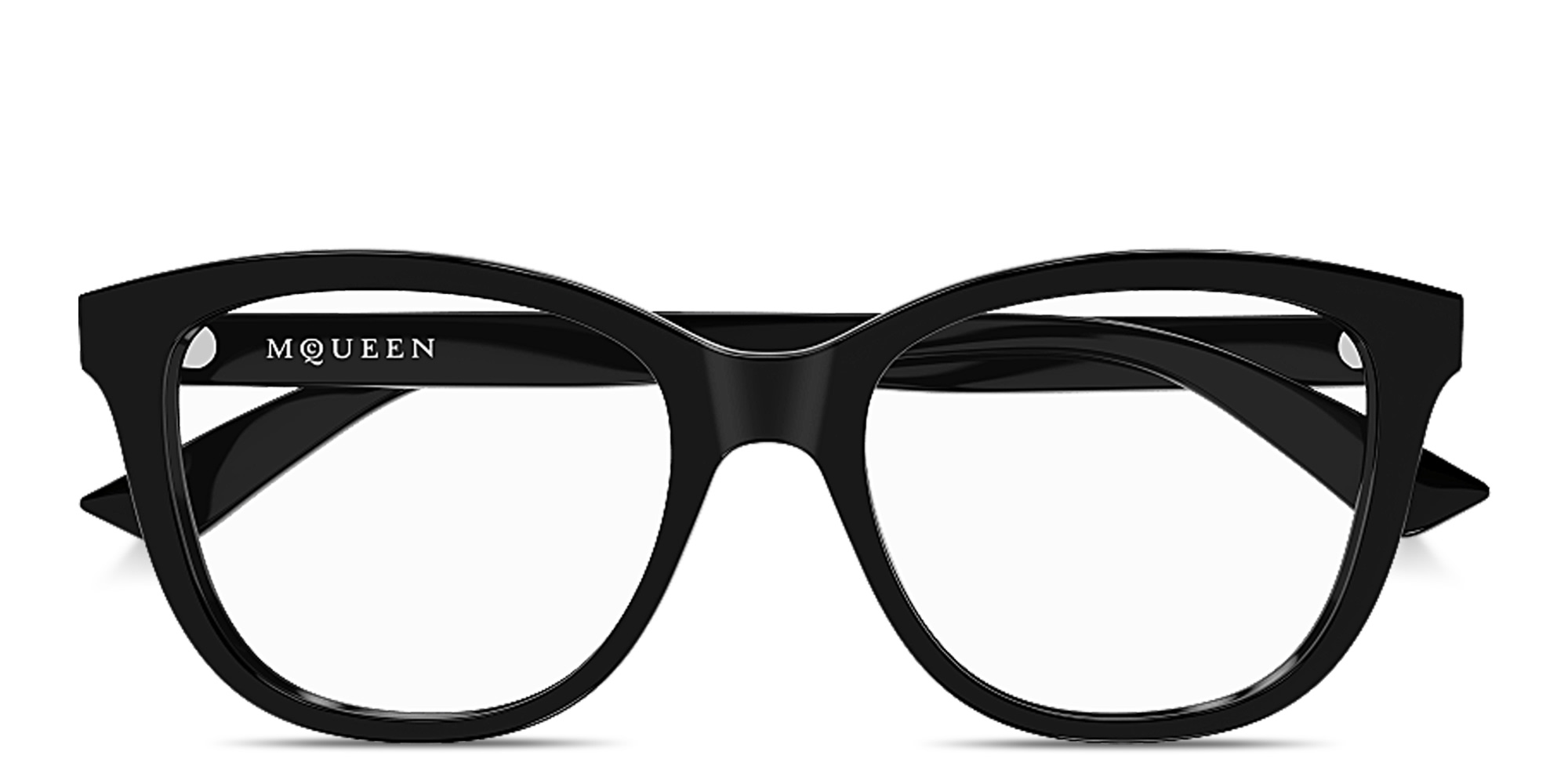 Alexander McQueen Logo Lettering Cat-Eye Eyeglasses in Black – Product Photo 1