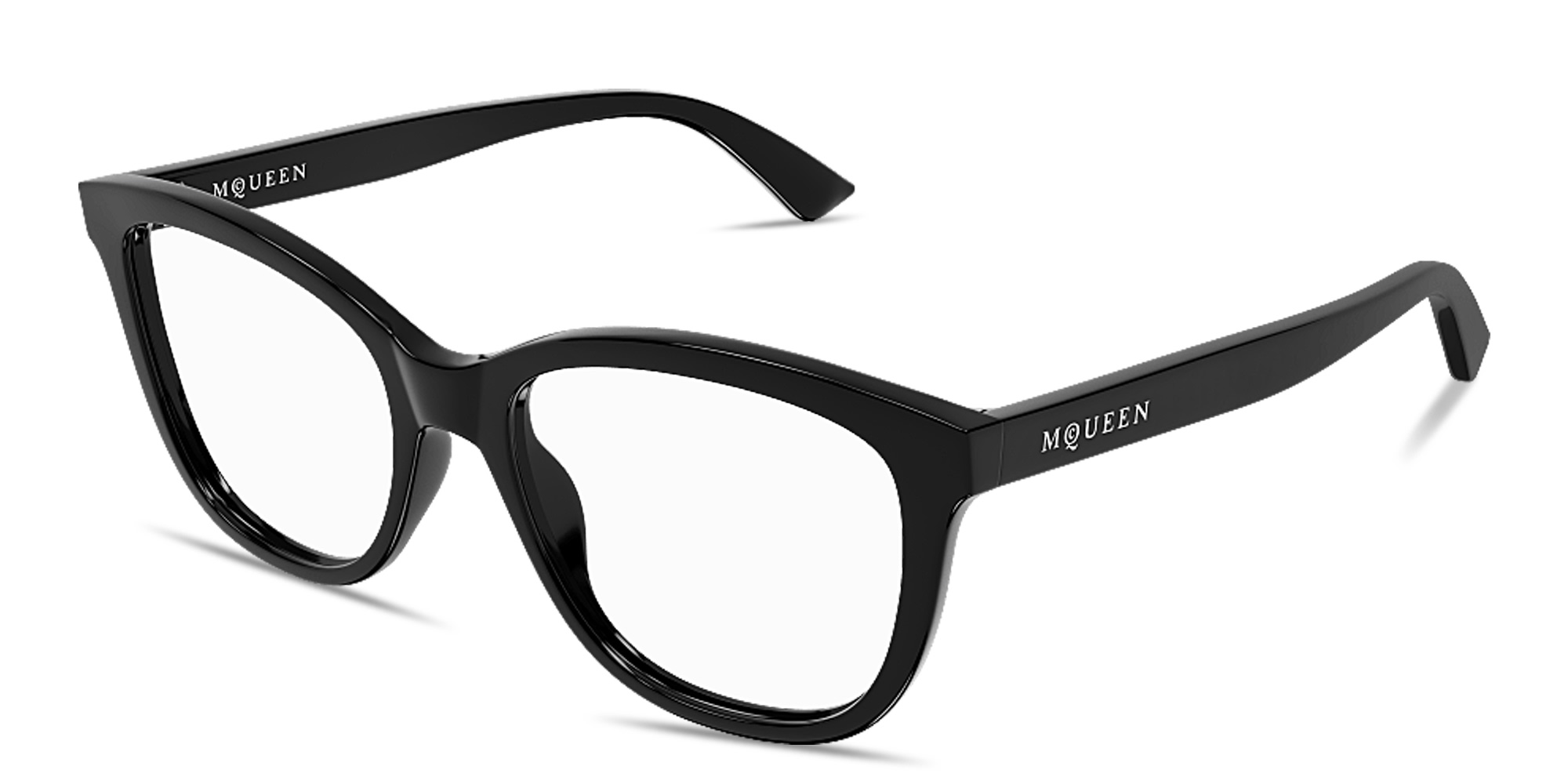 Alexander McQueen Logo Lettering Cat-Eye Eyeglasses in Black – Product Photo 2